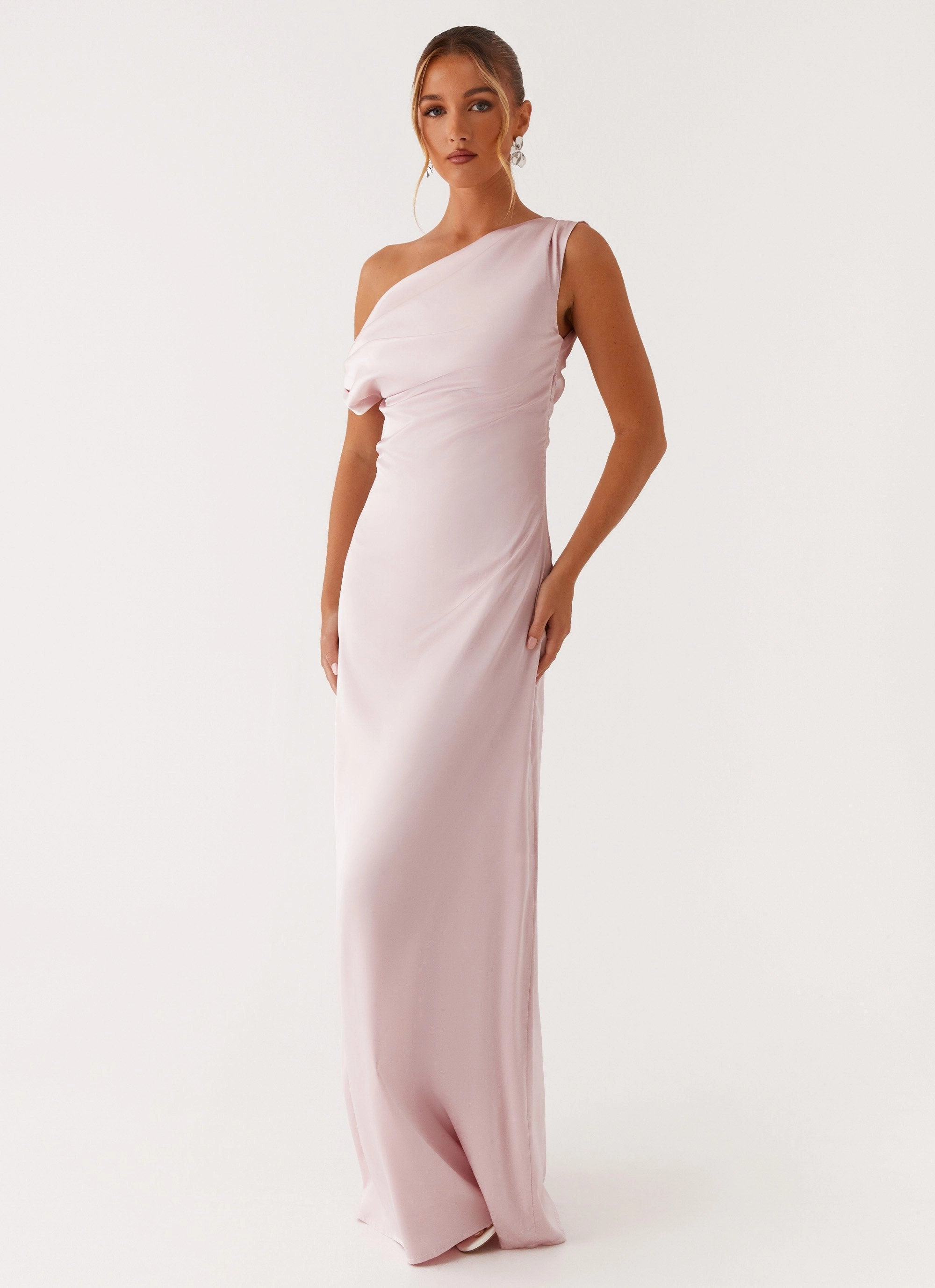 Heart Of Glass Satin Maxi Dress - Pink Clasp-Closure Smile Feel