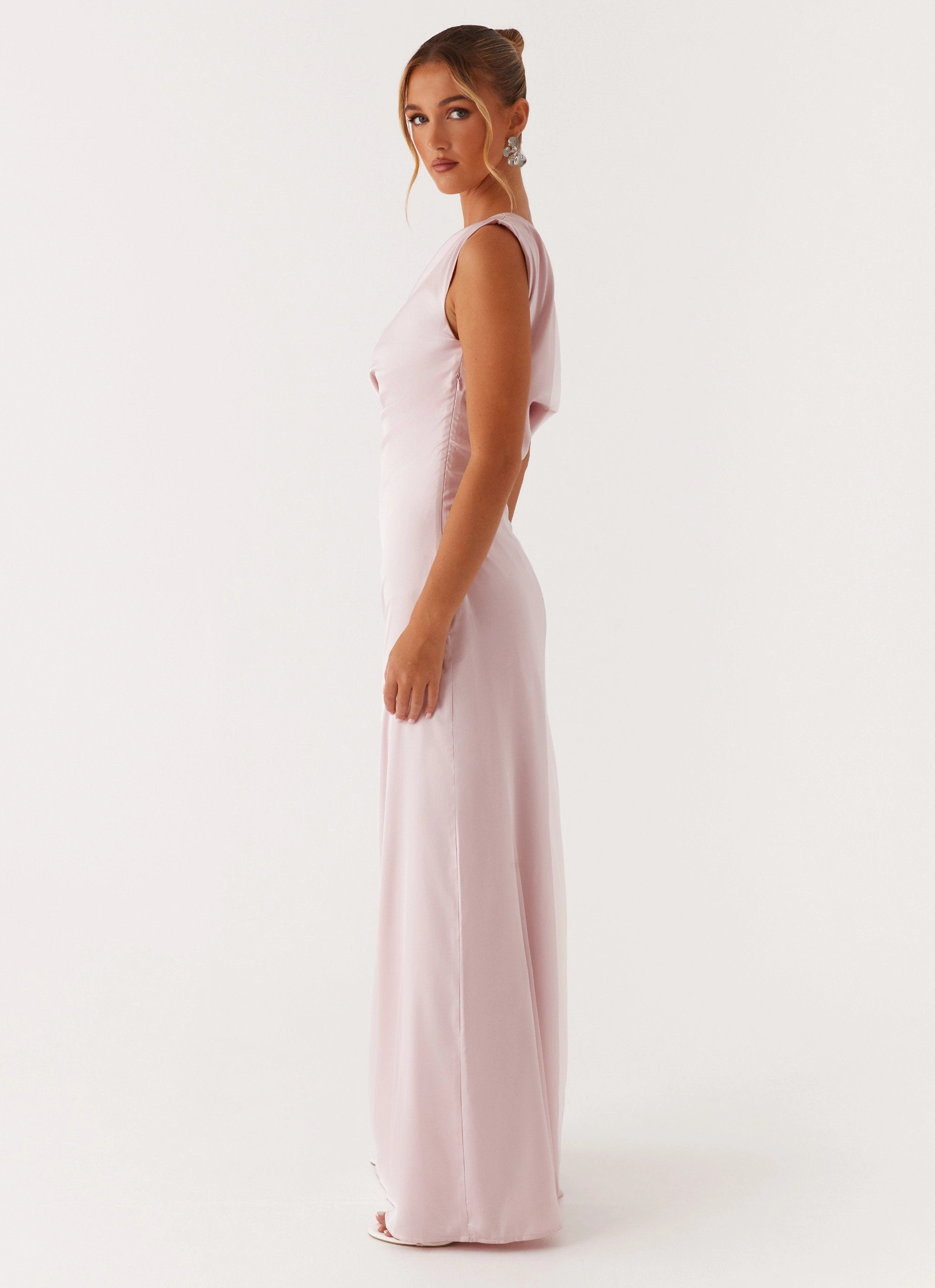 Heart Of Glass Satin Maxi Dress - Pink Natural Silhouette Urban Spirit
