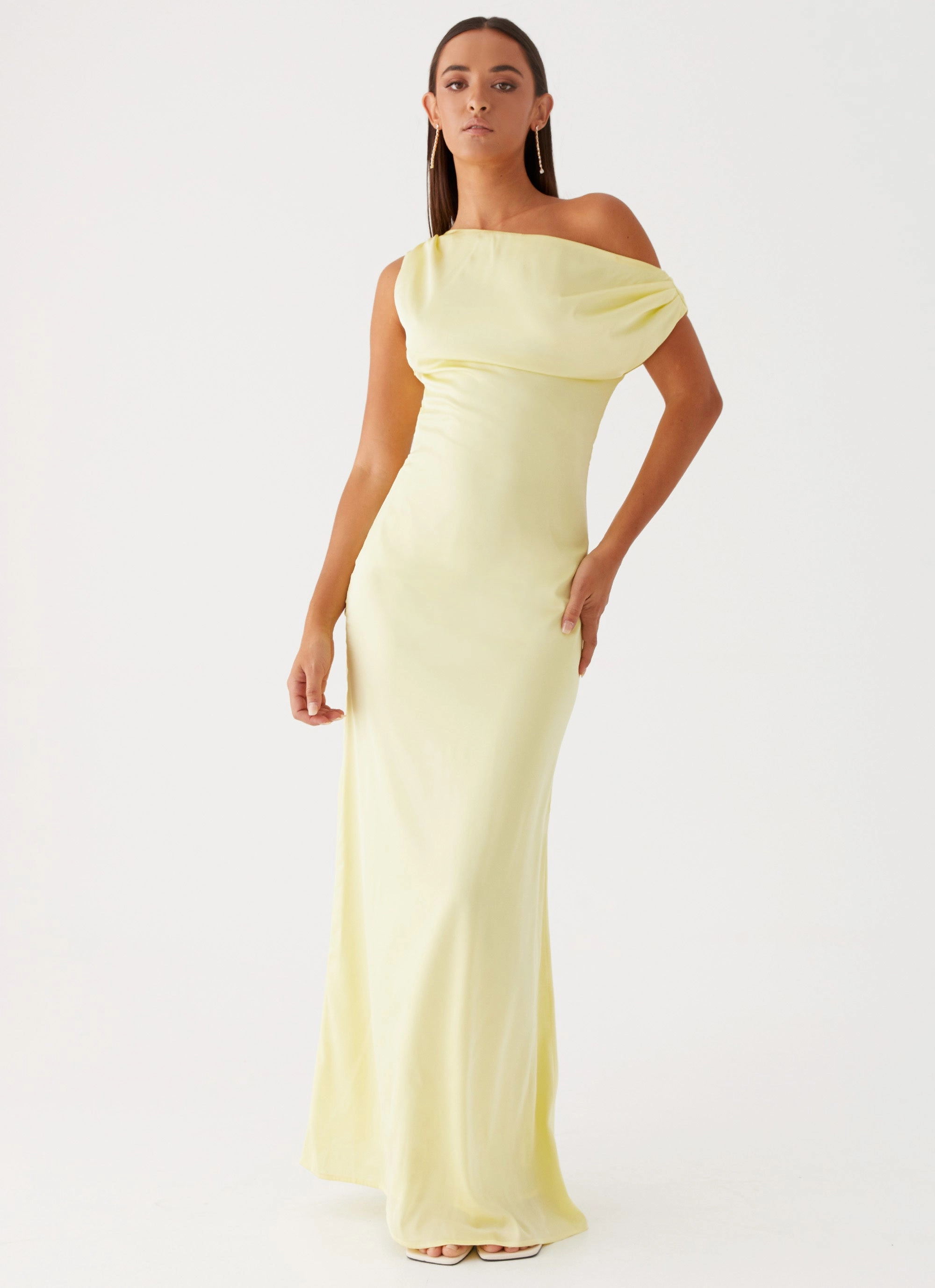 Pink Glow Heart Of Glass Satin Maxi Dress - Yellow