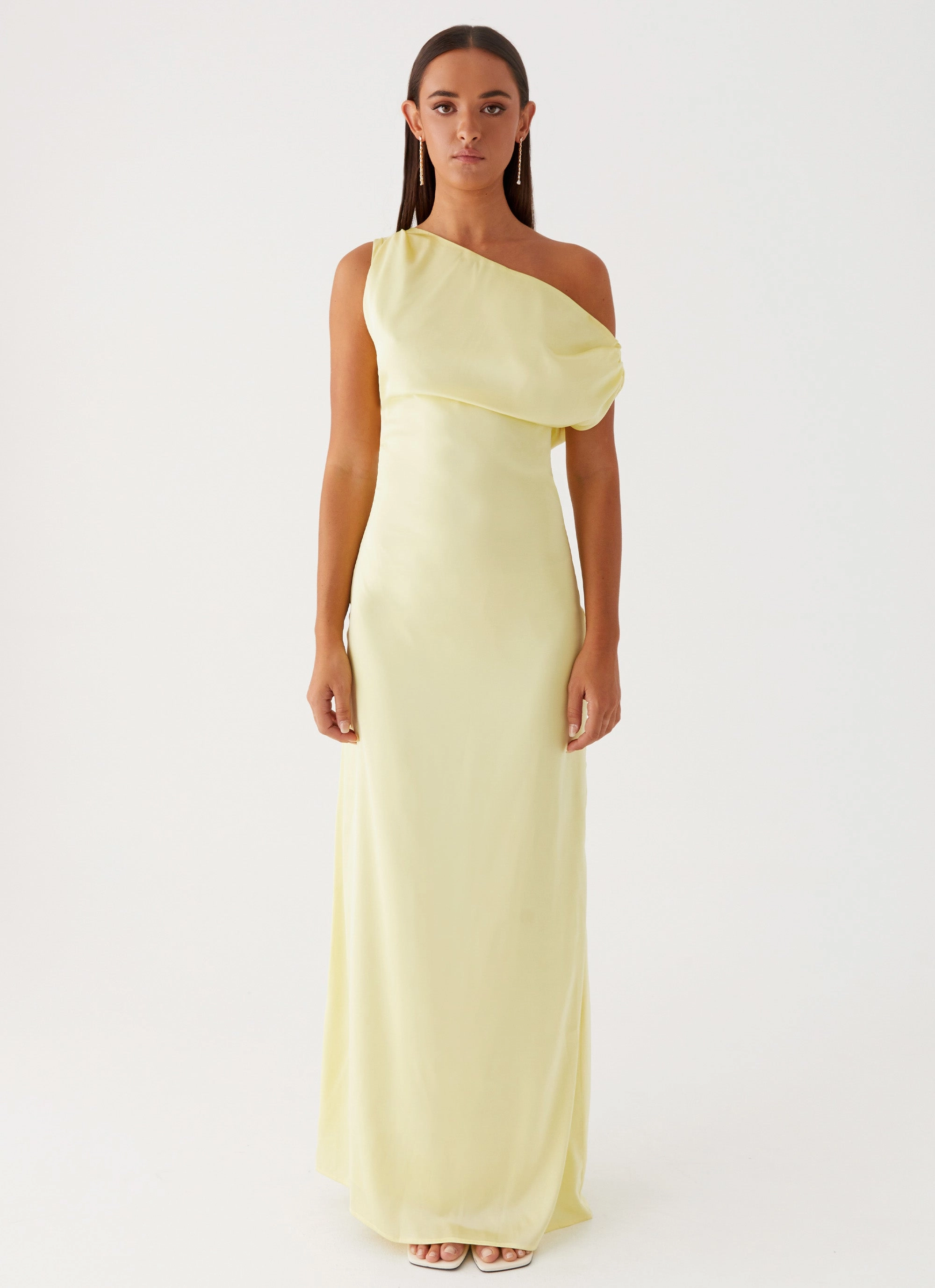 Heart Of Glass Satin Maxi Dress - Yellow Travel Staple Evening Tone
