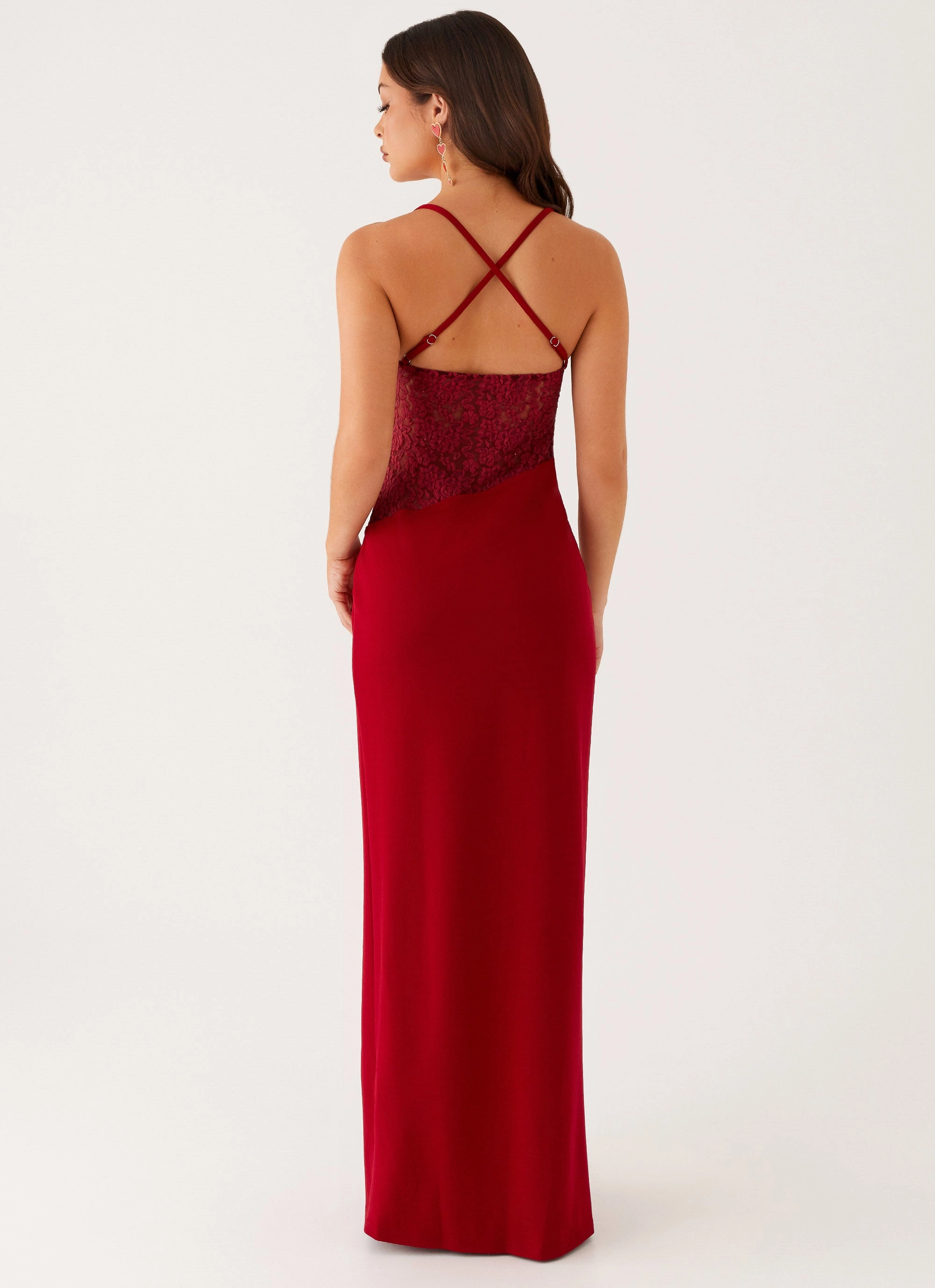 A Line Cut Euro Touch Heartbreaker Maxi Dress - Deep Red