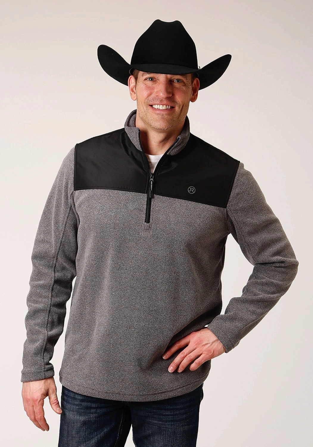 Winter Layering Piece Roper Mens Grey/Black Polyester Micro Fleece Jacket