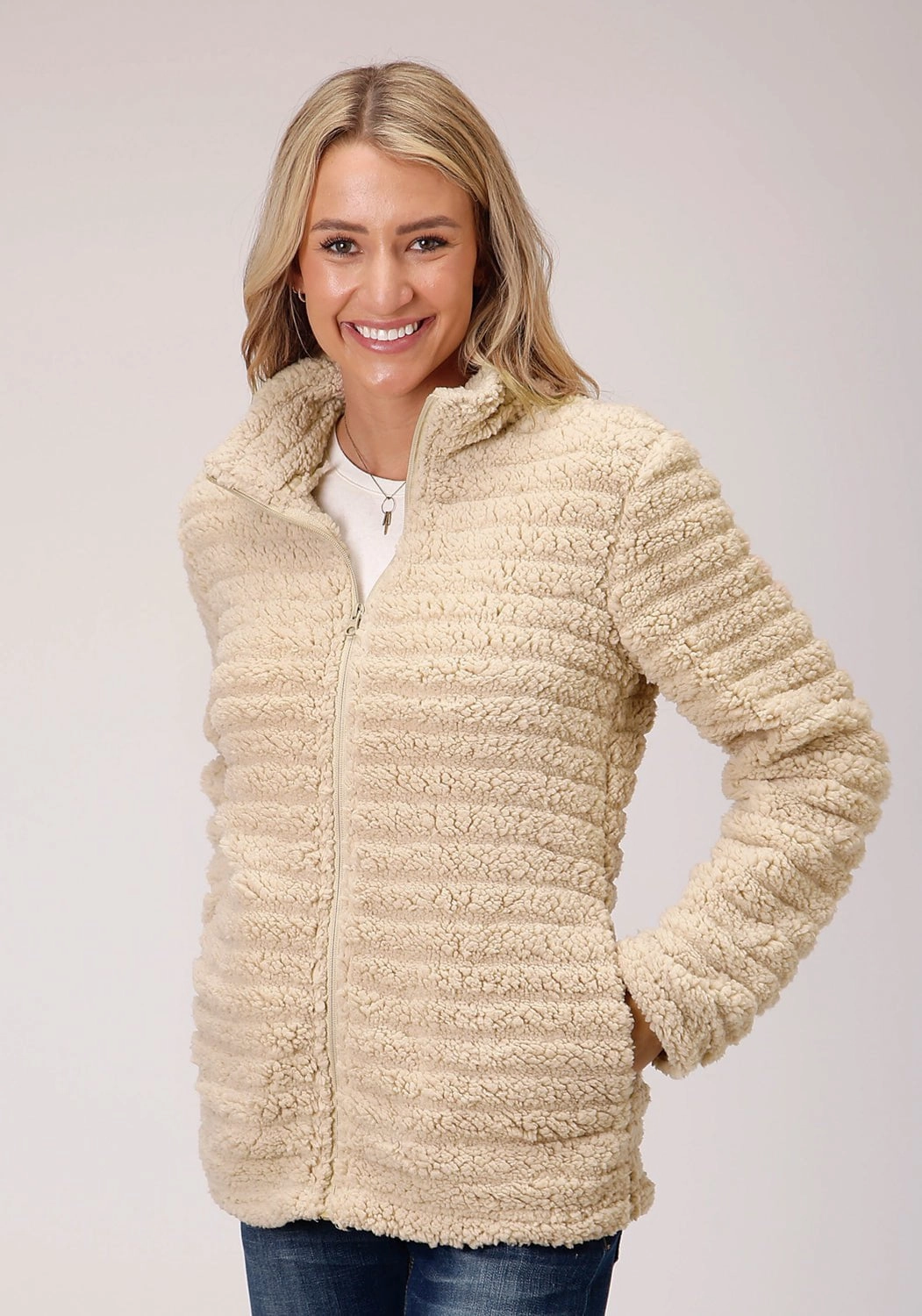 Light Look Roper Womens Cream Polyester Faux Mink Fleece Jacket