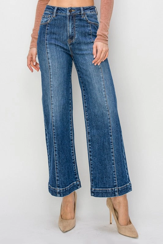 Smooth Stitching Morgan High Rise Ankle Wide Jeans