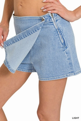Moisture Wicking Textile Wool blend Heather Wrap Front Skort Denim