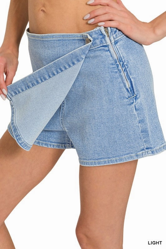 Heather Wrap Front Skort Denim FadeResistant Treatment