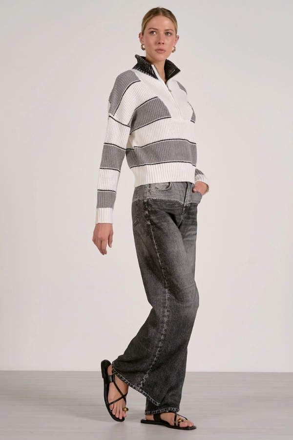 QuickDry Performance Yarn Dye Stripe Heathered Varsity Pullover Sweater