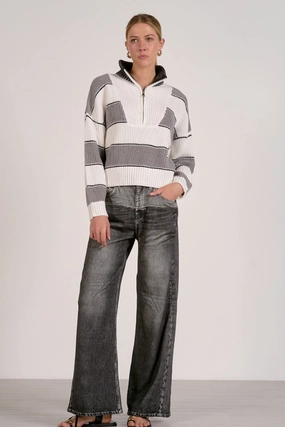 Heathered Varsity Pullover Sweater Relaxed Fit