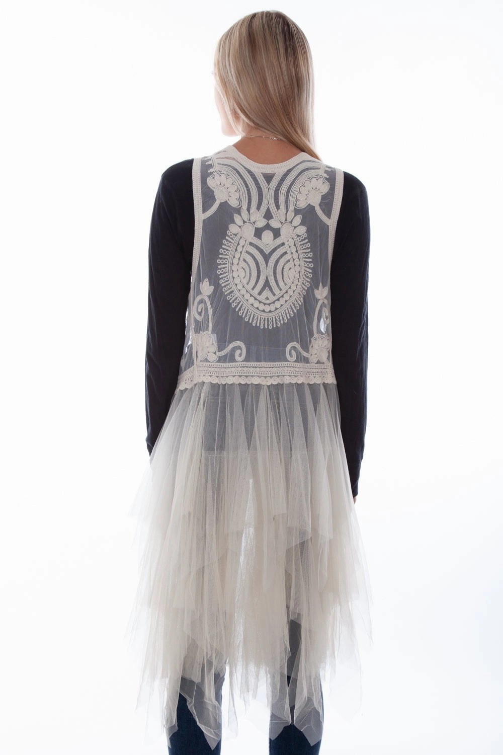 Soft And Comfortable Scully Womens Natural Cotton Blend Tulle Layered Duster