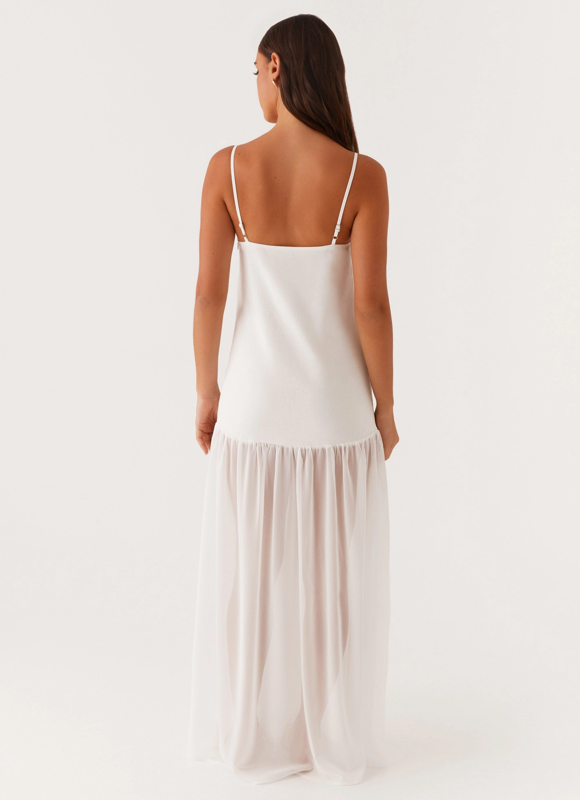 Heavenly Linen Maxi Dress - White Pleated design