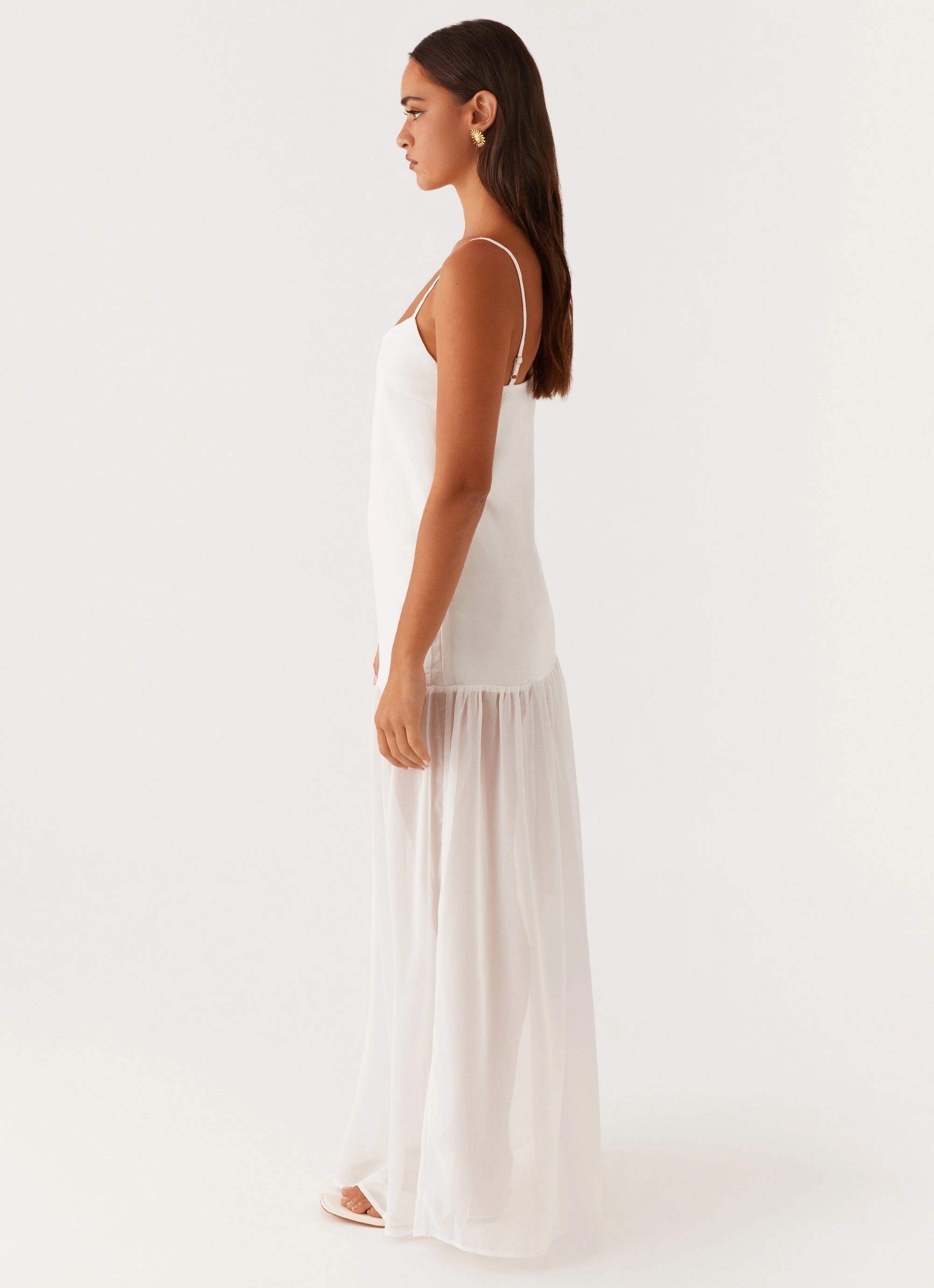 Silk Shine Heavenly Linen Maxi Dress - White