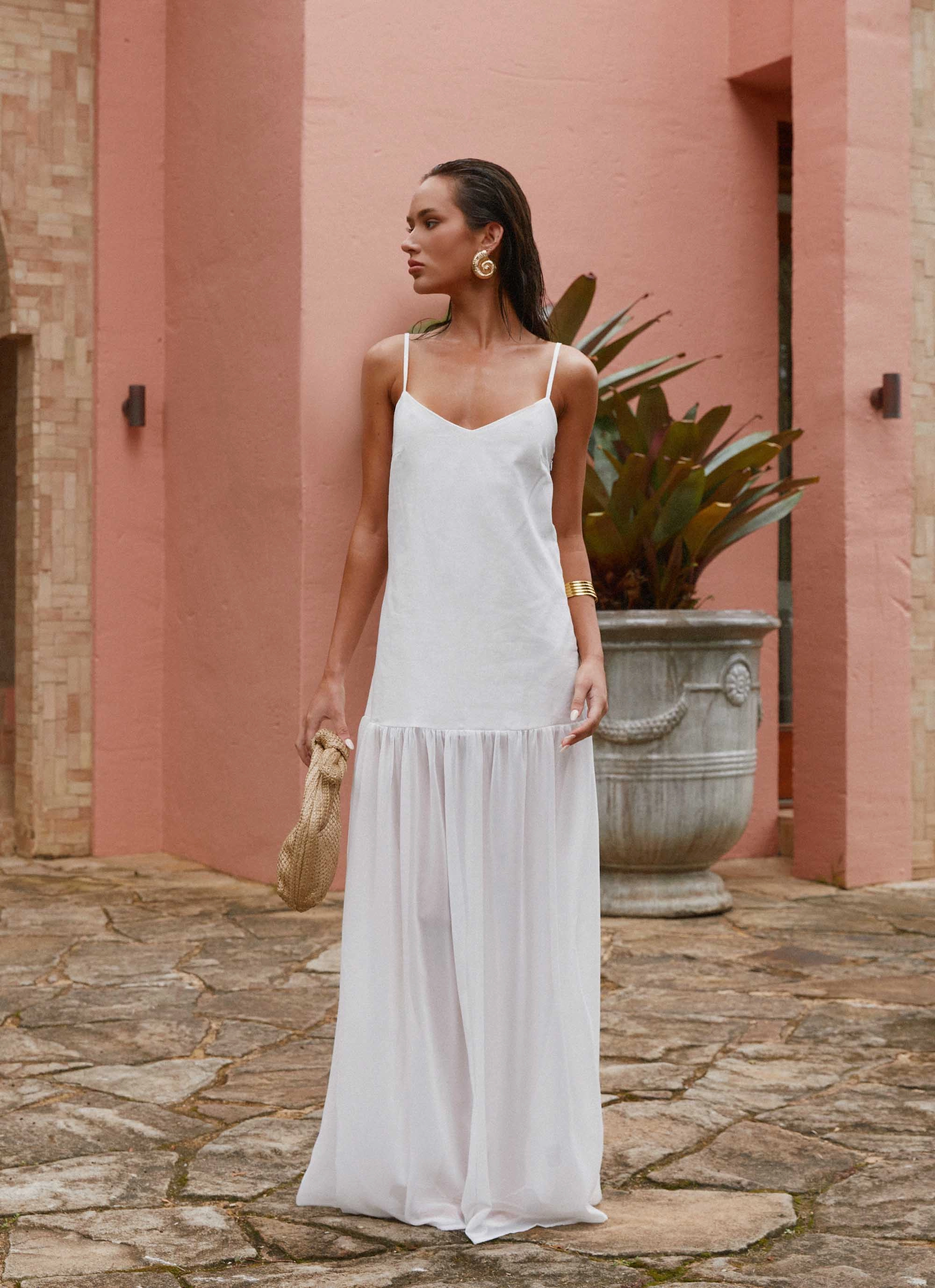 Heavenly Linen Maxi Dress - White Easy to Wear