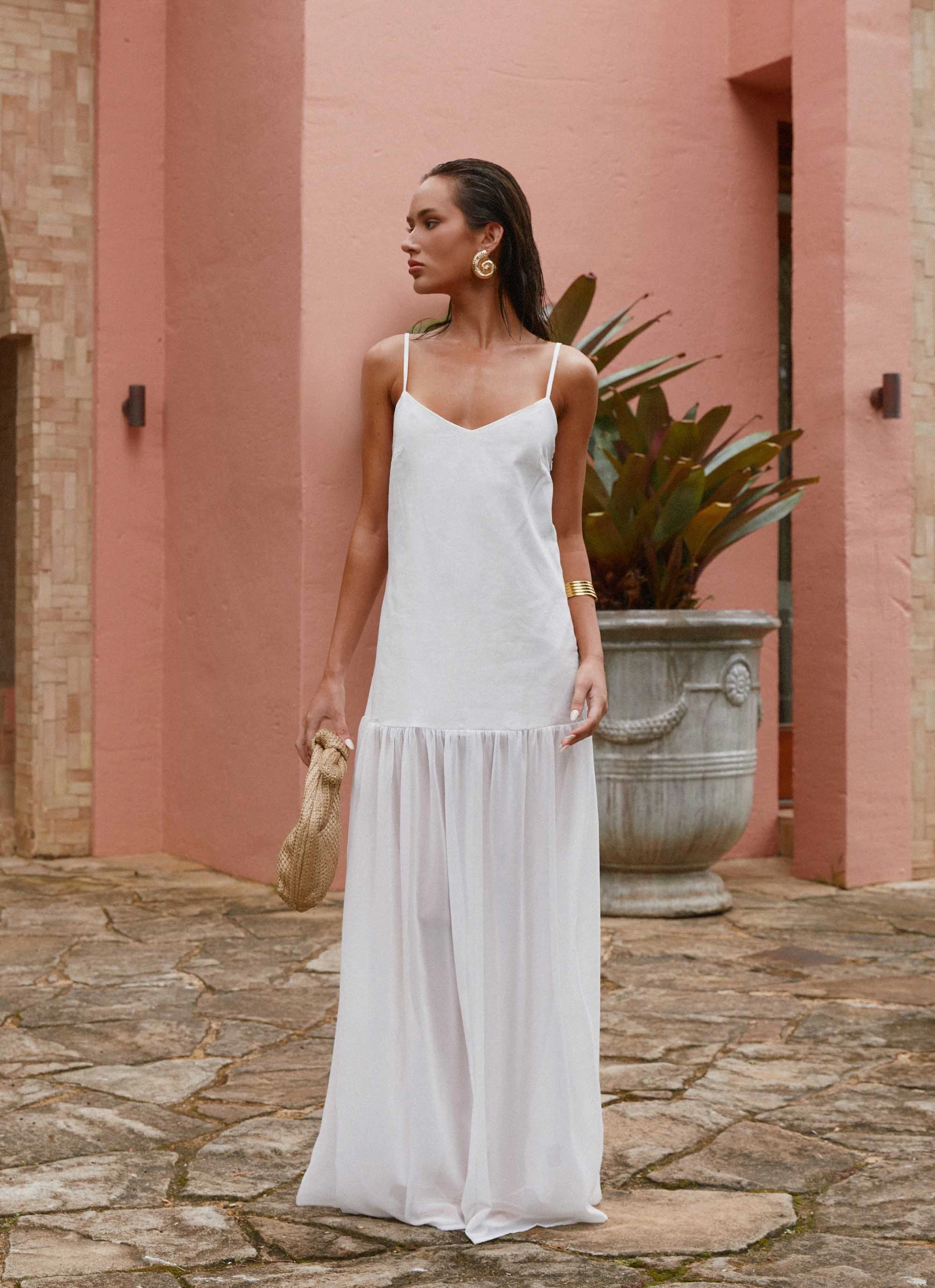 Heavenly Linen Maxi Dress - White Edgy-Look Flattering Layer