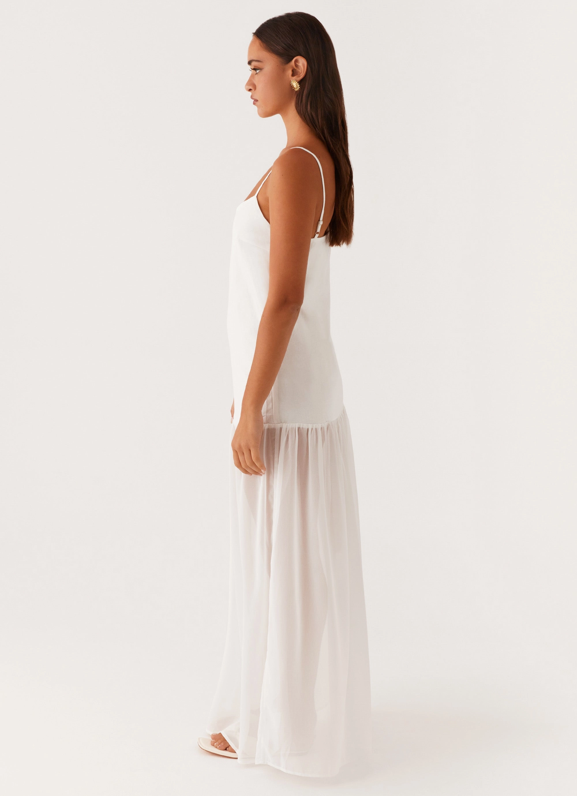 Perfect Fit Wear Satin-Sleeve Heavenly Linen Maxi Dress - White