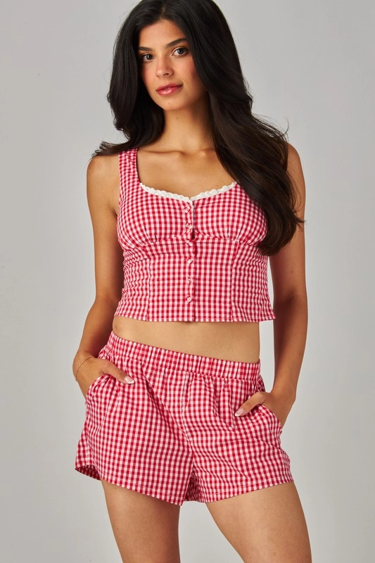 Jennie Gingham Lace Top Breathable Lining Safe