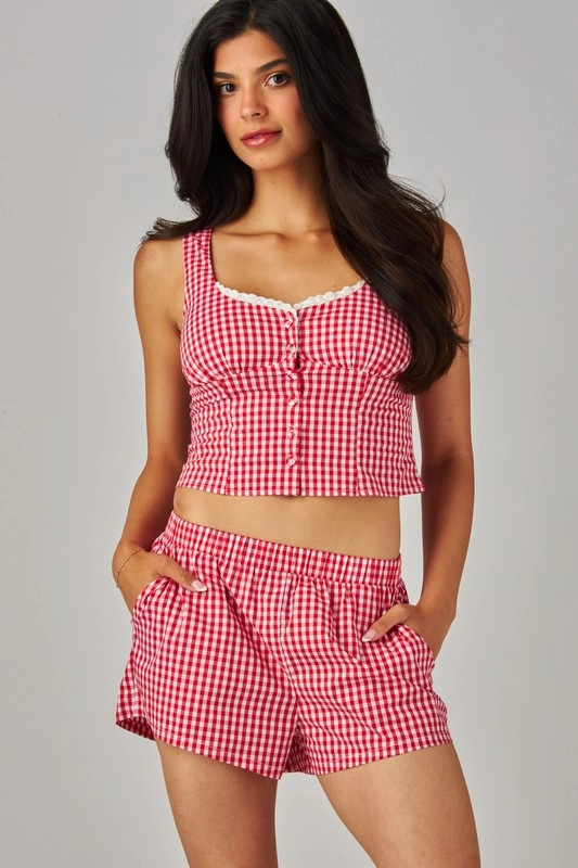 Soft Touch Texture Jennie Gingham Lace Top