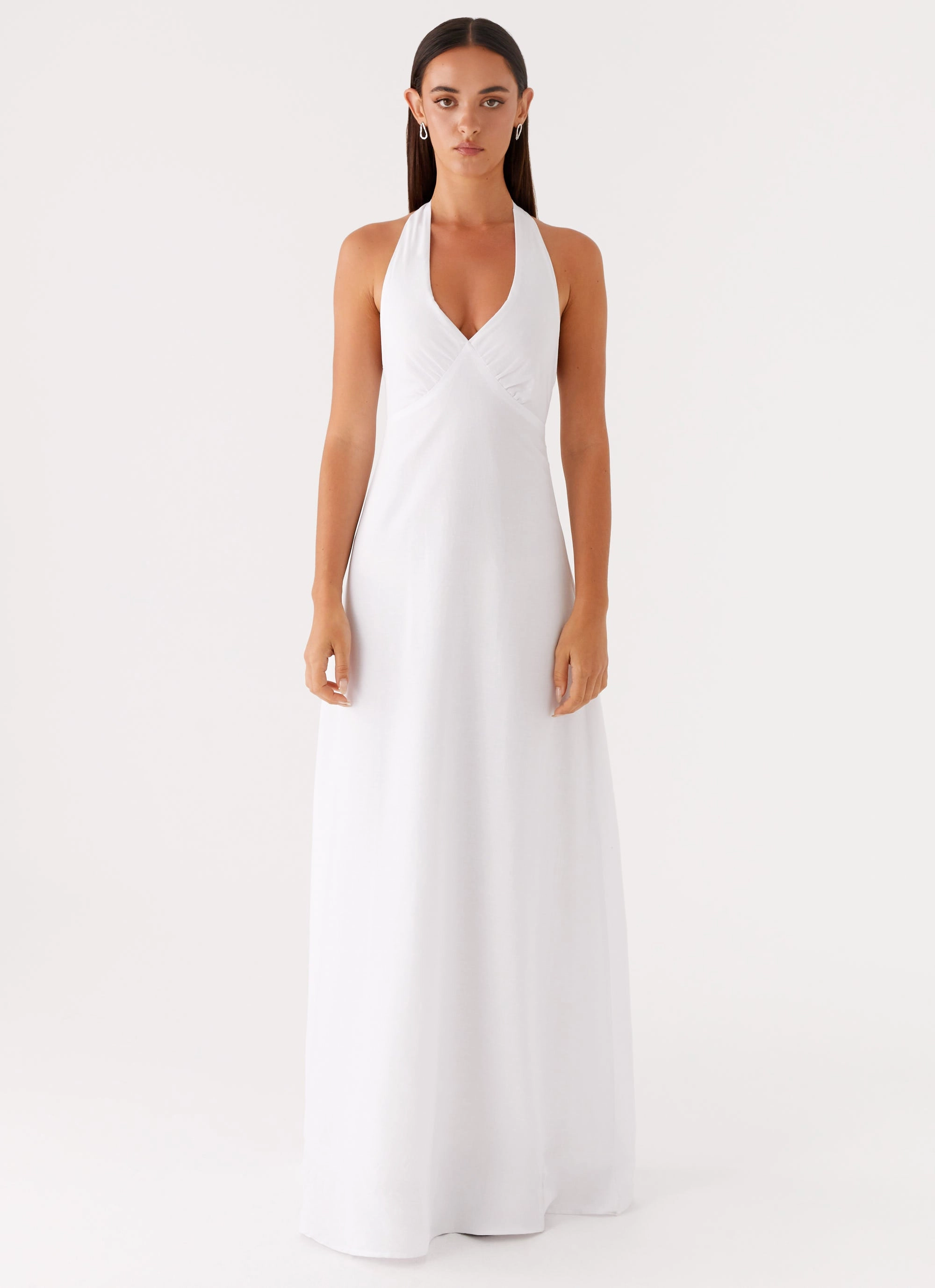 Heavy Hearted Linen Maxi Dress - White Soft Silhouette Sleek Comfort