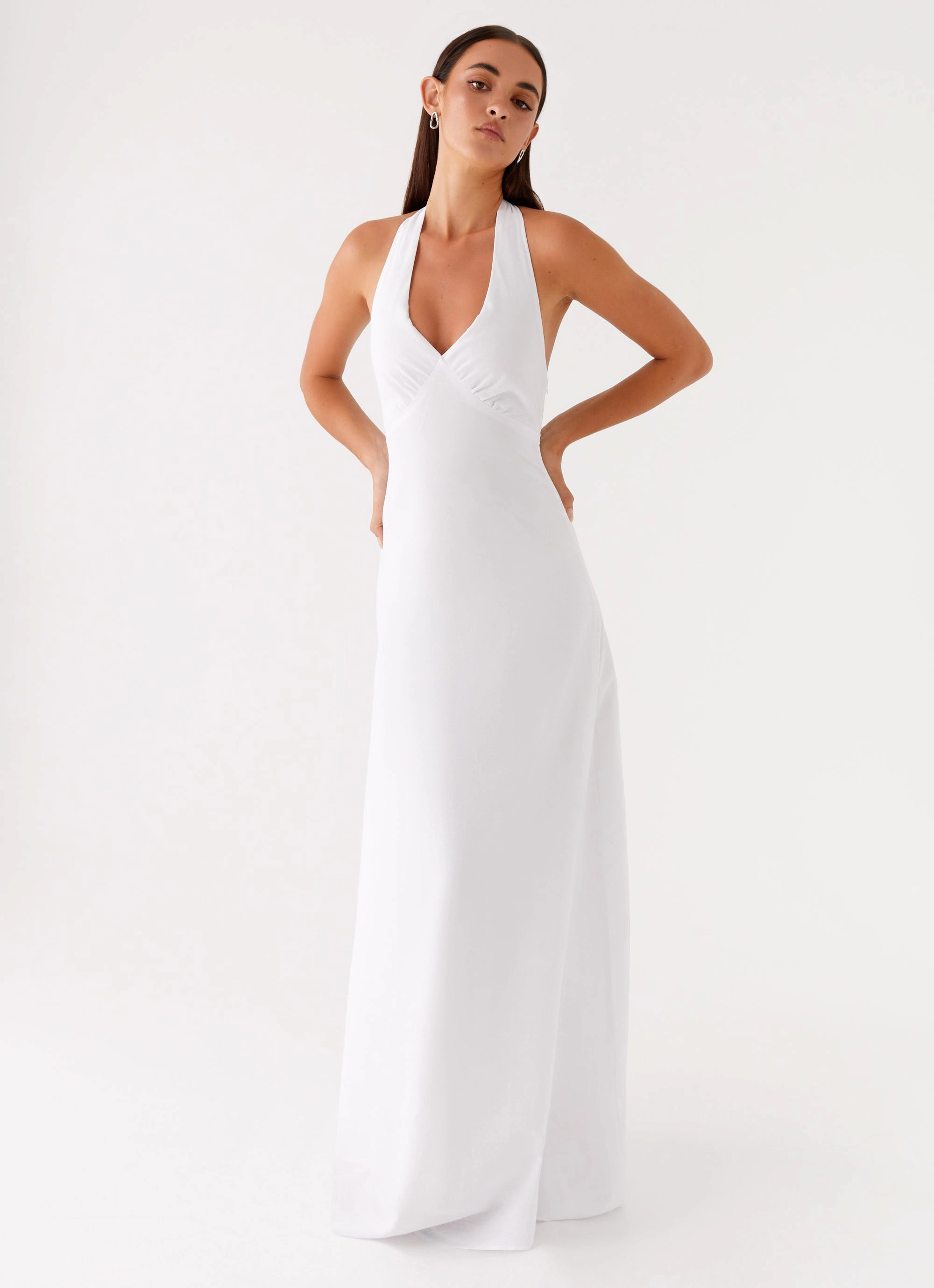 Villa Light Trendy Tailoring Heavy Hearted Linen Maxi Dress - White
