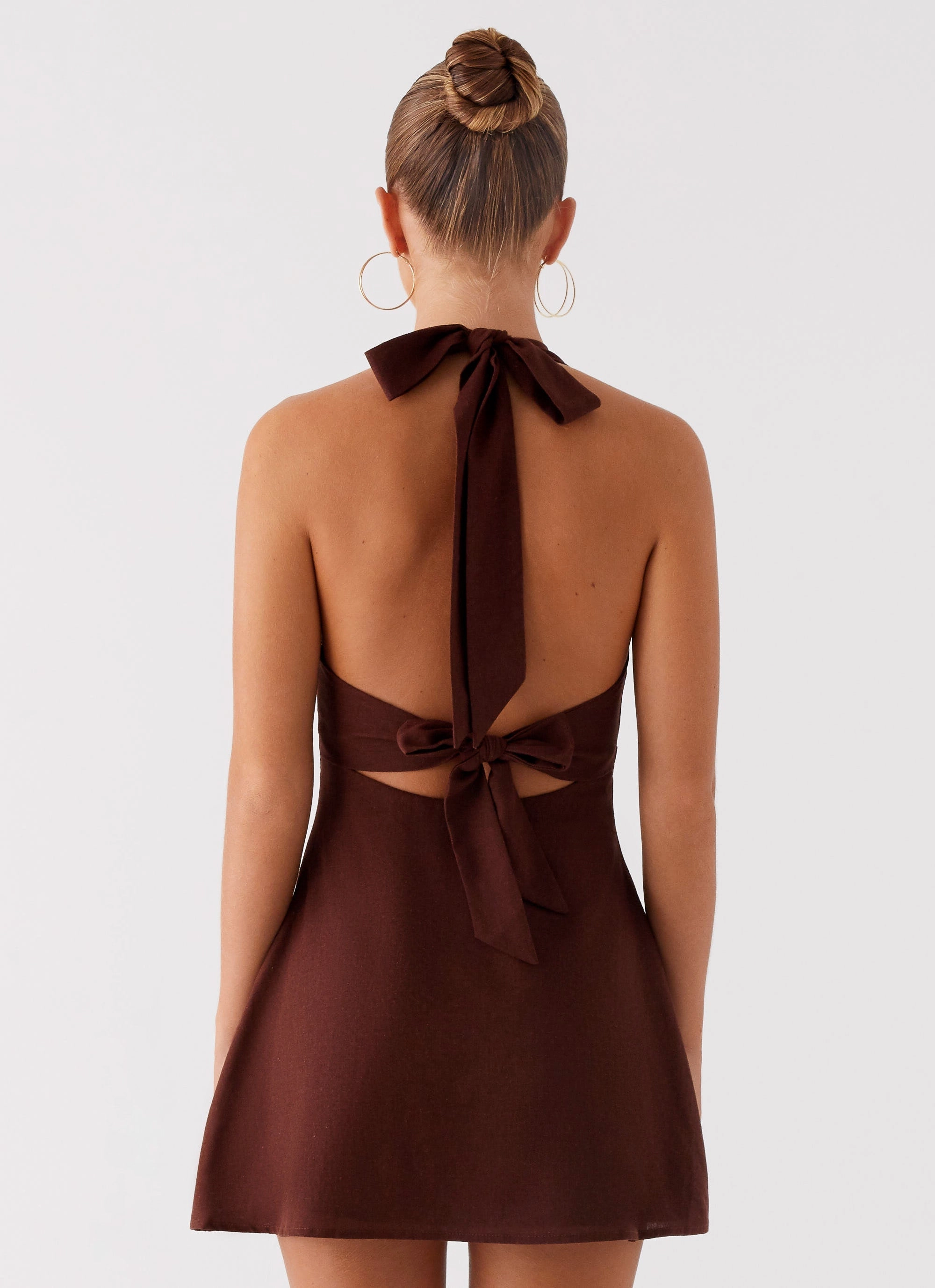 Lace-Trim Sleek and Sleek Heavy Hearted Linen Mini Dress - Brown