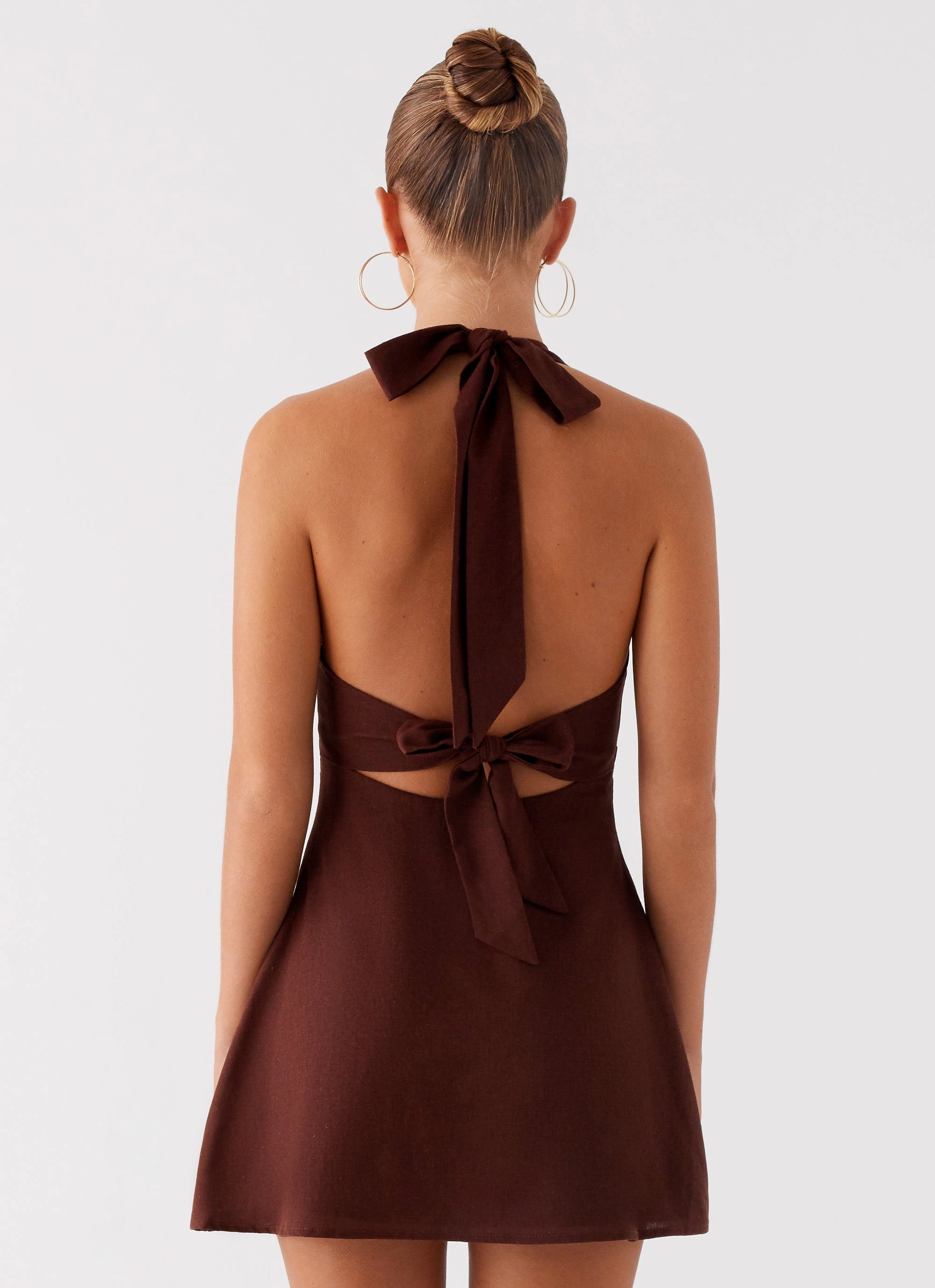 Heavy Hearted Linen Mini Dress - Brown Kimono-Sleeve