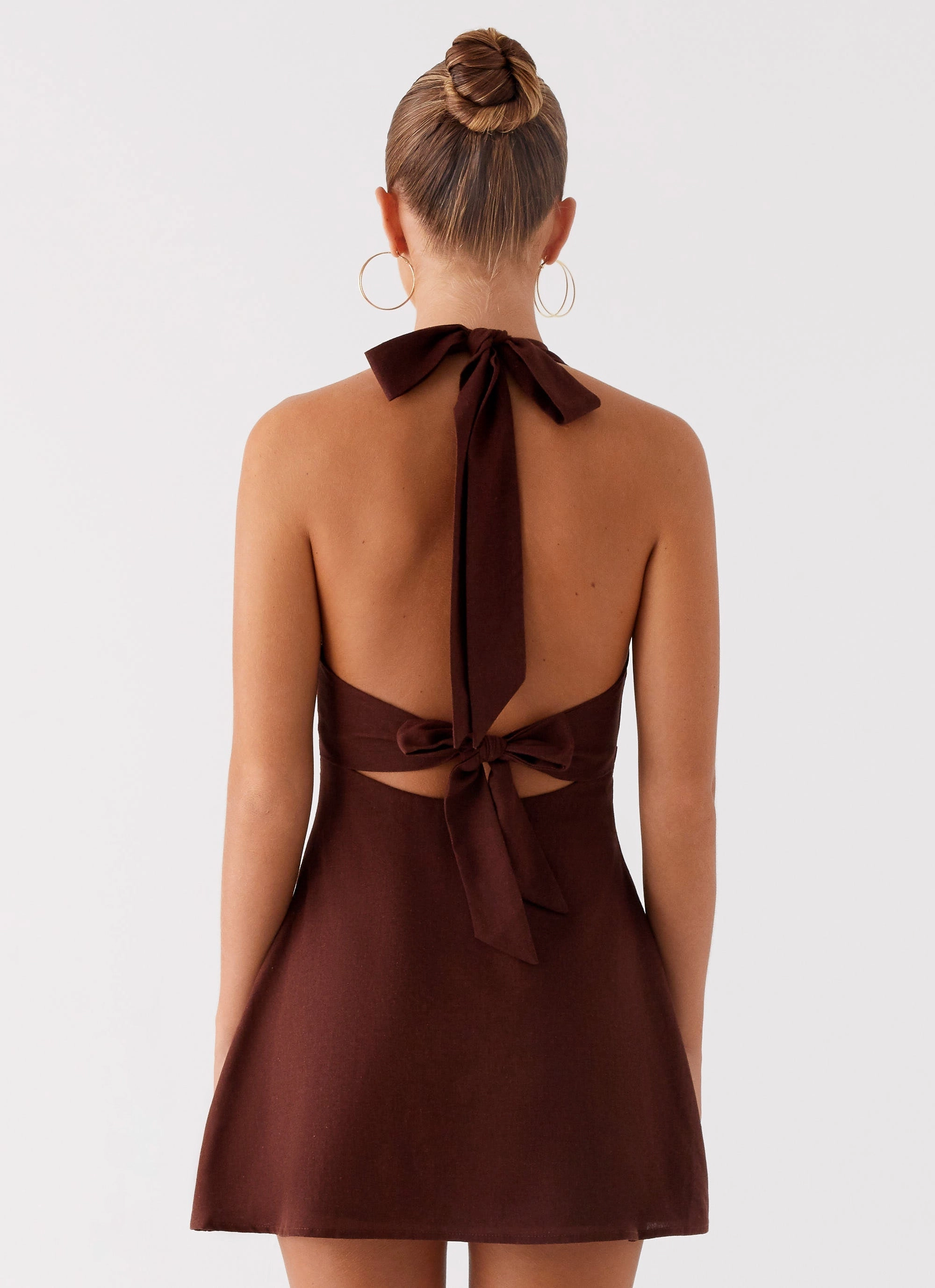 Elegant Simplicity Heavy Hearted Linen Mini Dress - Brown