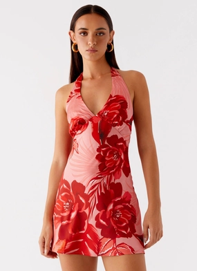 Heavy Hearted Mini Dress - Sicily Sunsets Print Mid Fit Bust-Enhancing