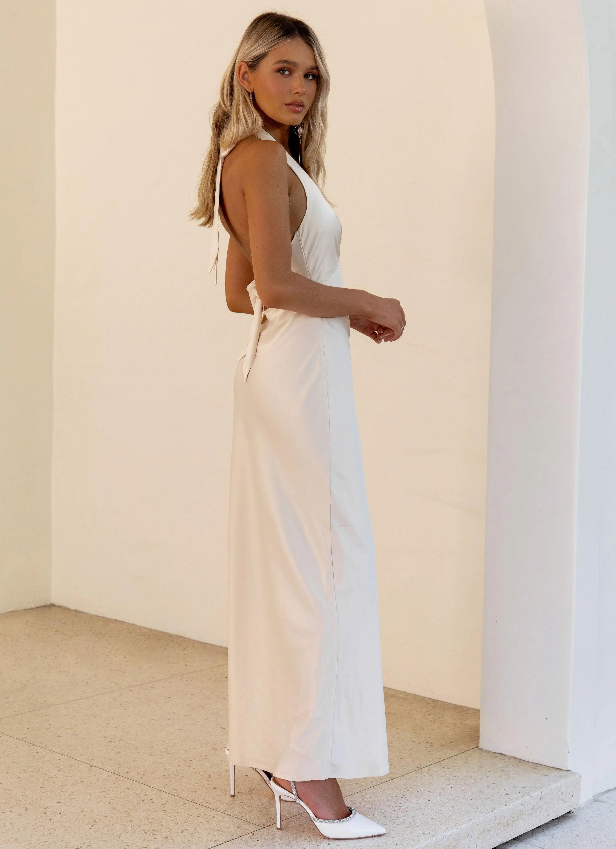 Heavy Hearted Satin Maxi Dress - Pearl Fall Tone