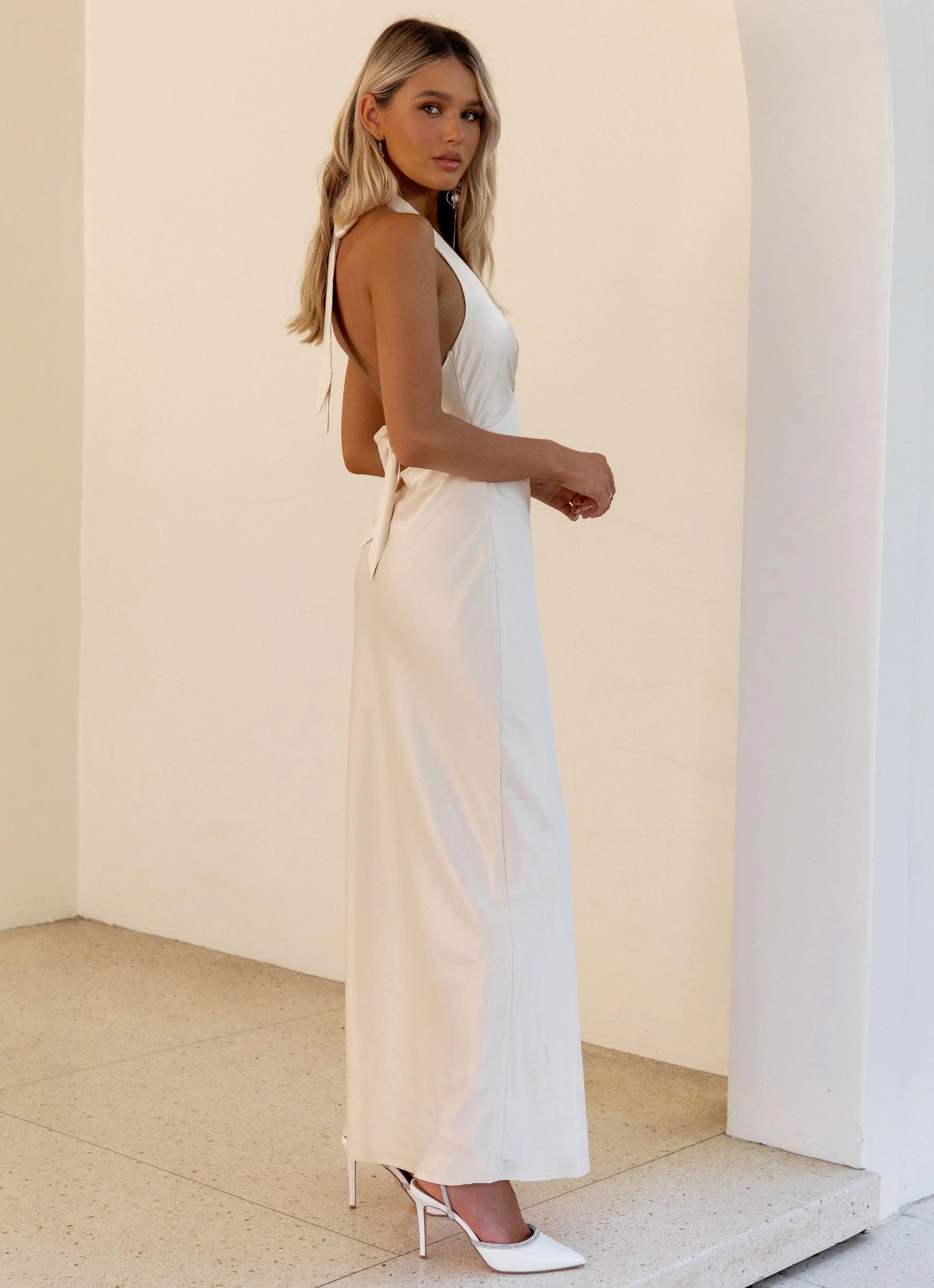 Heavy Hearted Satin Maxi Dress - Pearl Soft Shape