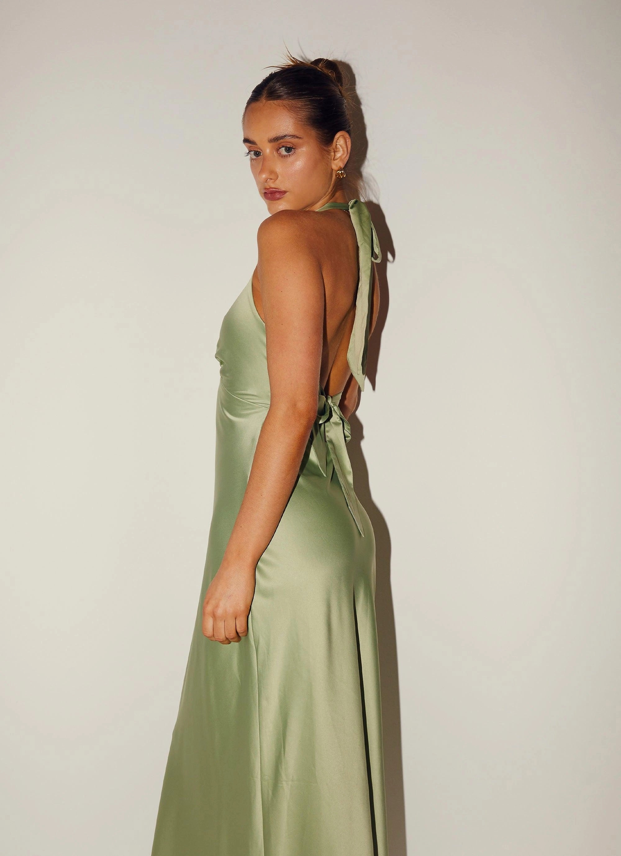 Heavy Hearted Satin Maxi Dress - Sage Artistic Edge