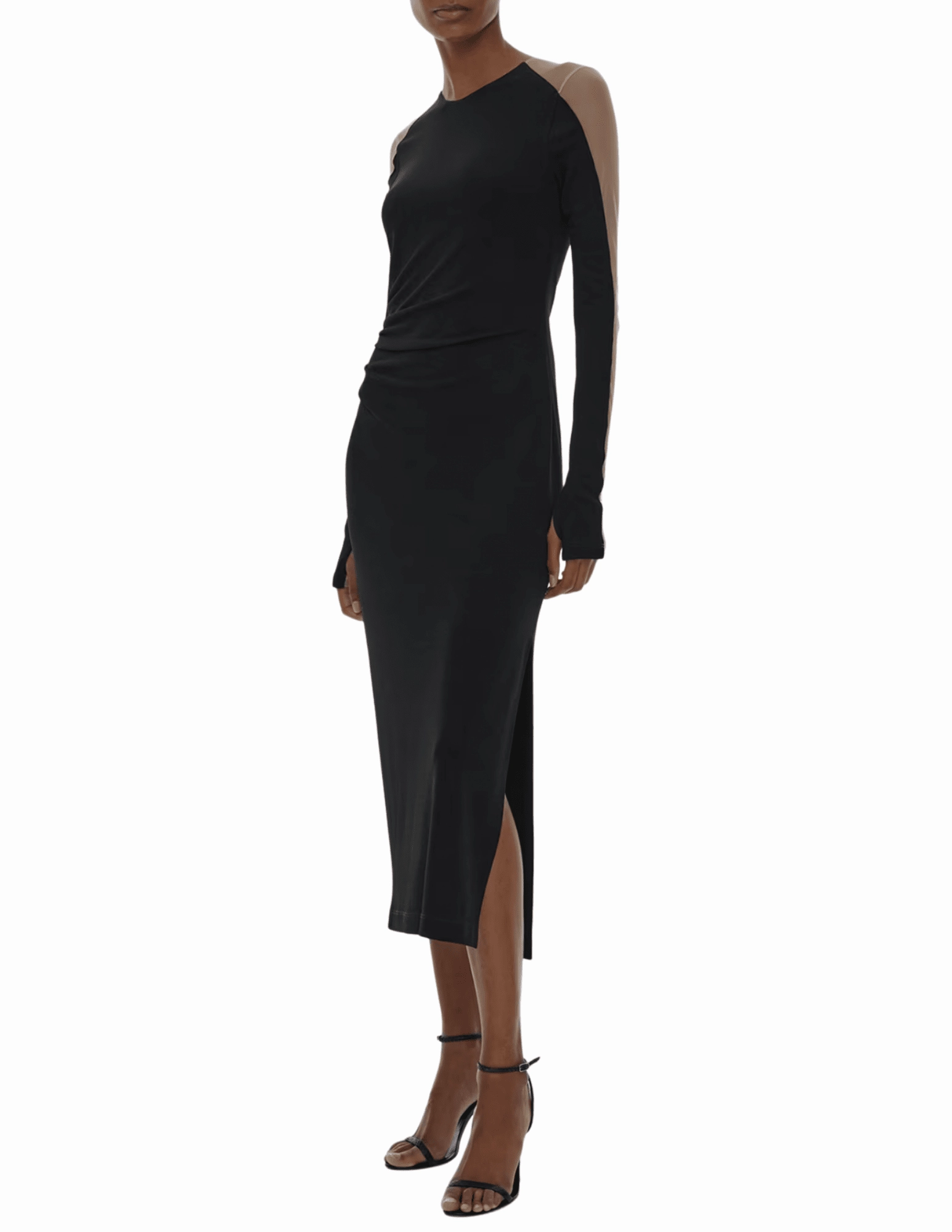 Classic Fit Helmut Lang Sheer Sleeve Midi Dress