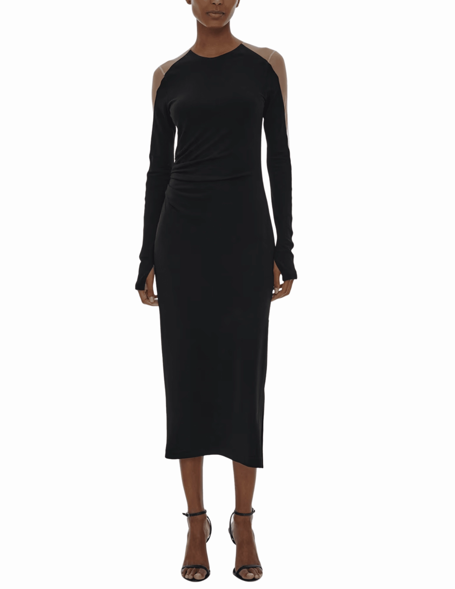 Sporty Look Helmut Lang Sheer Sleeve Midi Dress
