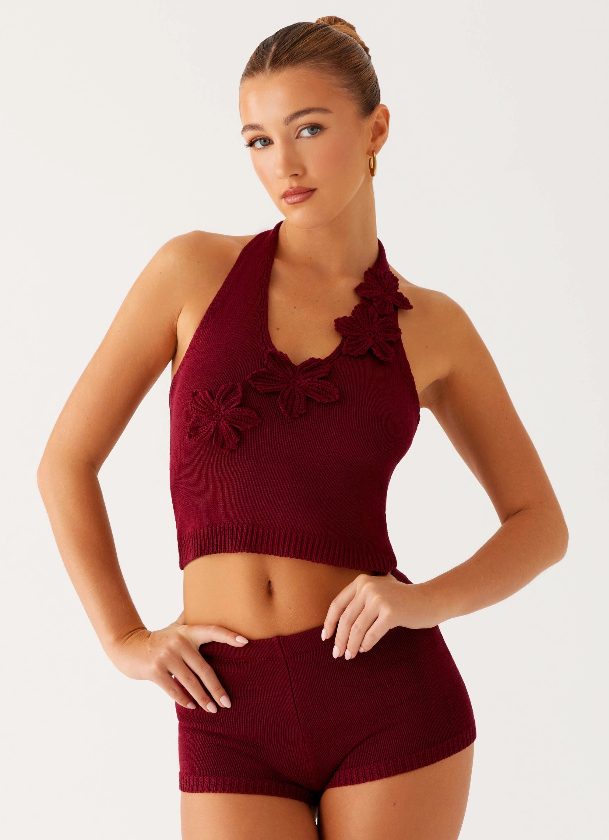 Flowy Tunic Miffy Crochet Top - Maroon