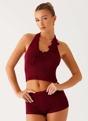 Flowy Tunic Miffy Crochet Top - Maroon
