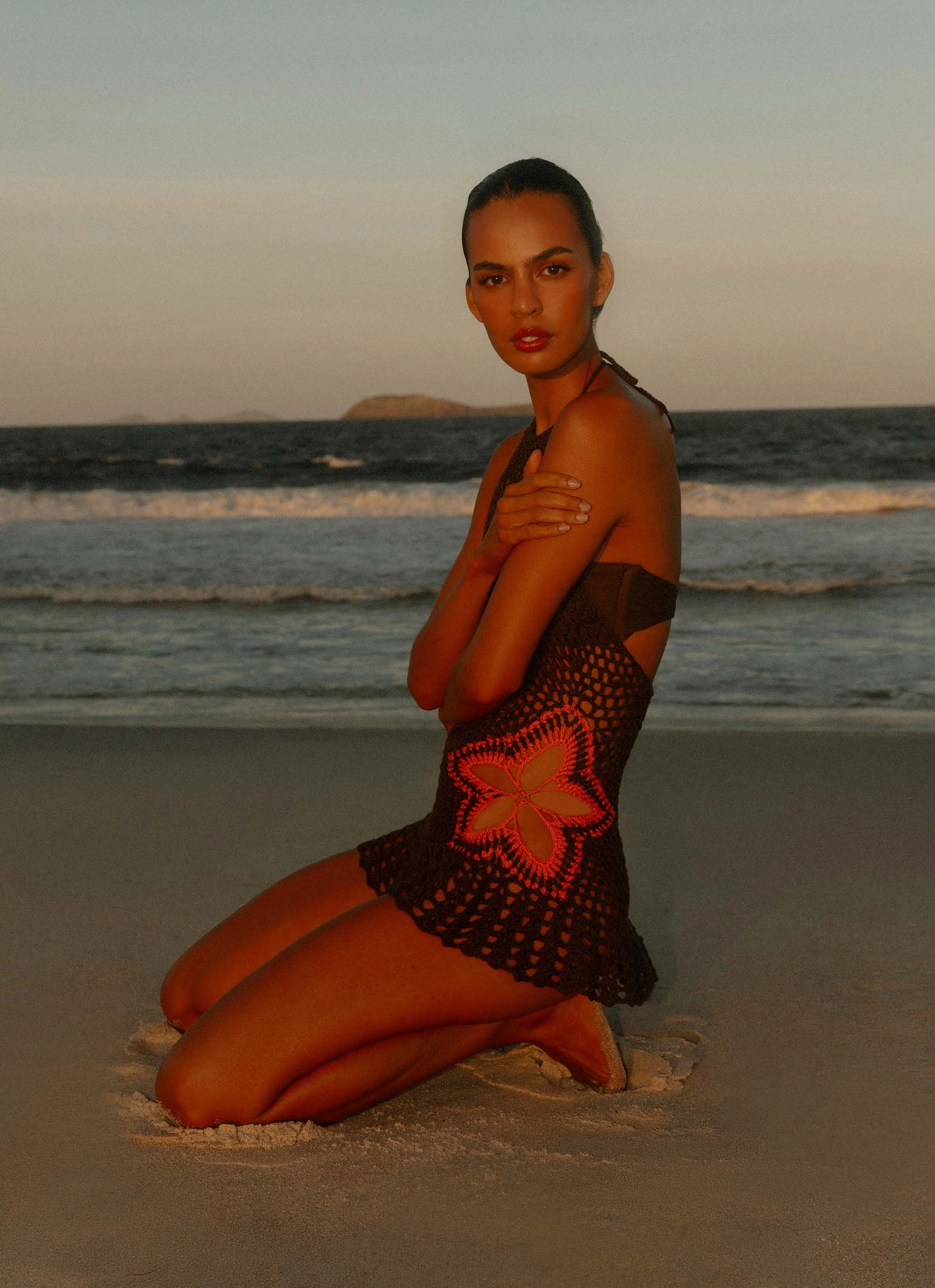 Henley Crochet Mini Dress - Chocolate Bold Design