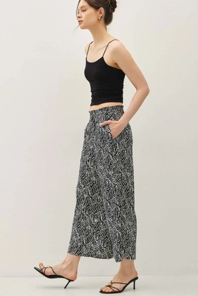 Henry Ditsy Printed Crop Pants W/ Elastic Waistband Flexible Ankle Cuffs Elastic Free Cuffs