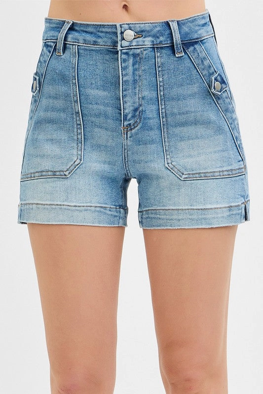 Henry High Rise Patched Pocket Shorts S-XL Wrinkle Free Weave