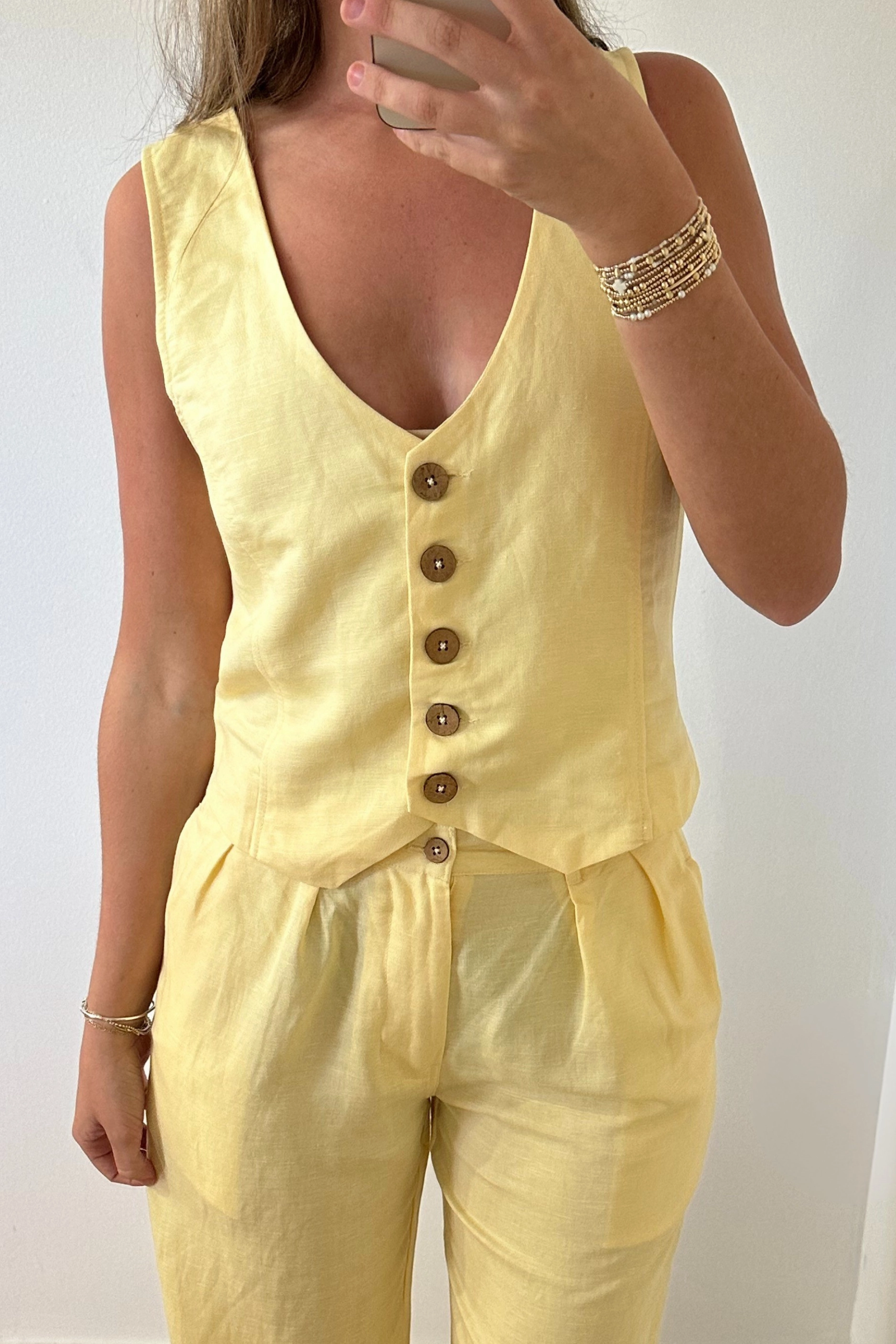 Fashionable Shirt SlipResistant Here Comes the Sun Linen Vest - Yellow