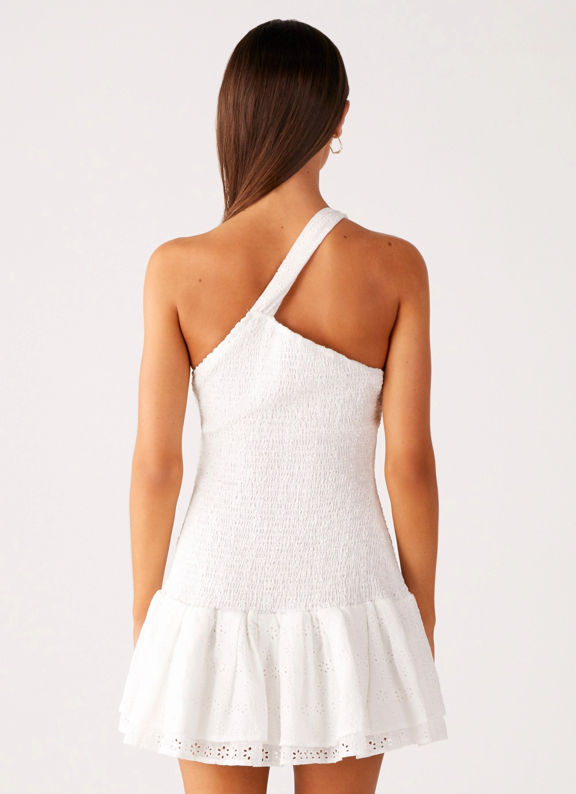 Hestia Drop Waist Shirring Mini Dress - White Classic Wear