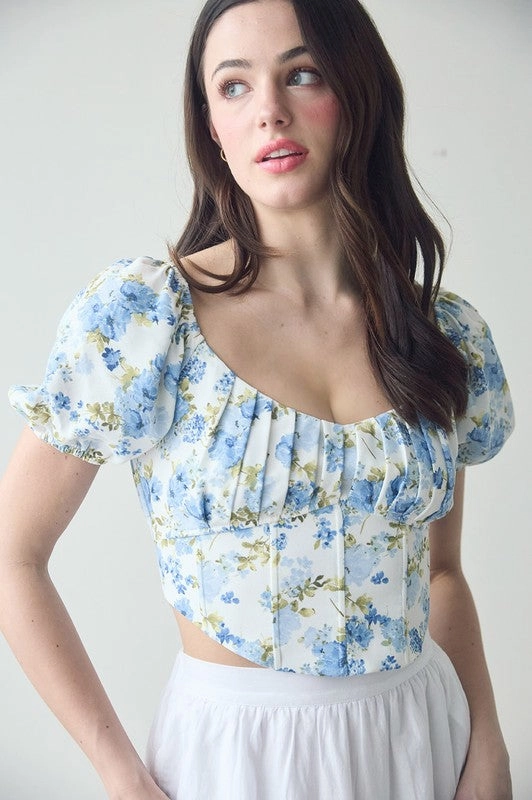 TearResistantWeave MeshPanel Dannie Floral Corset Waist Crop Top