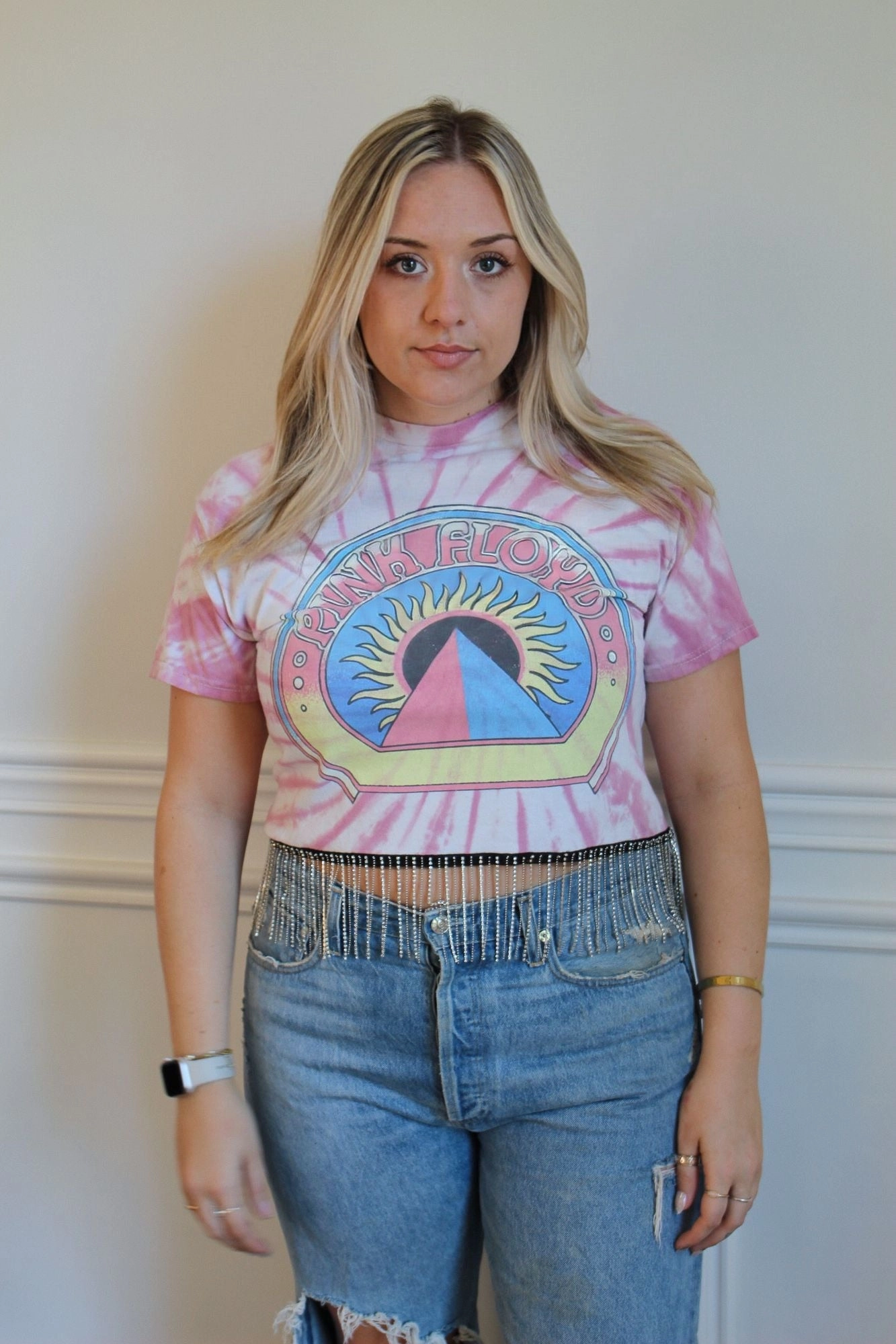 AntiStaticTreatment PocketDetails Pink Floyd Rhinestone Fringe Tee