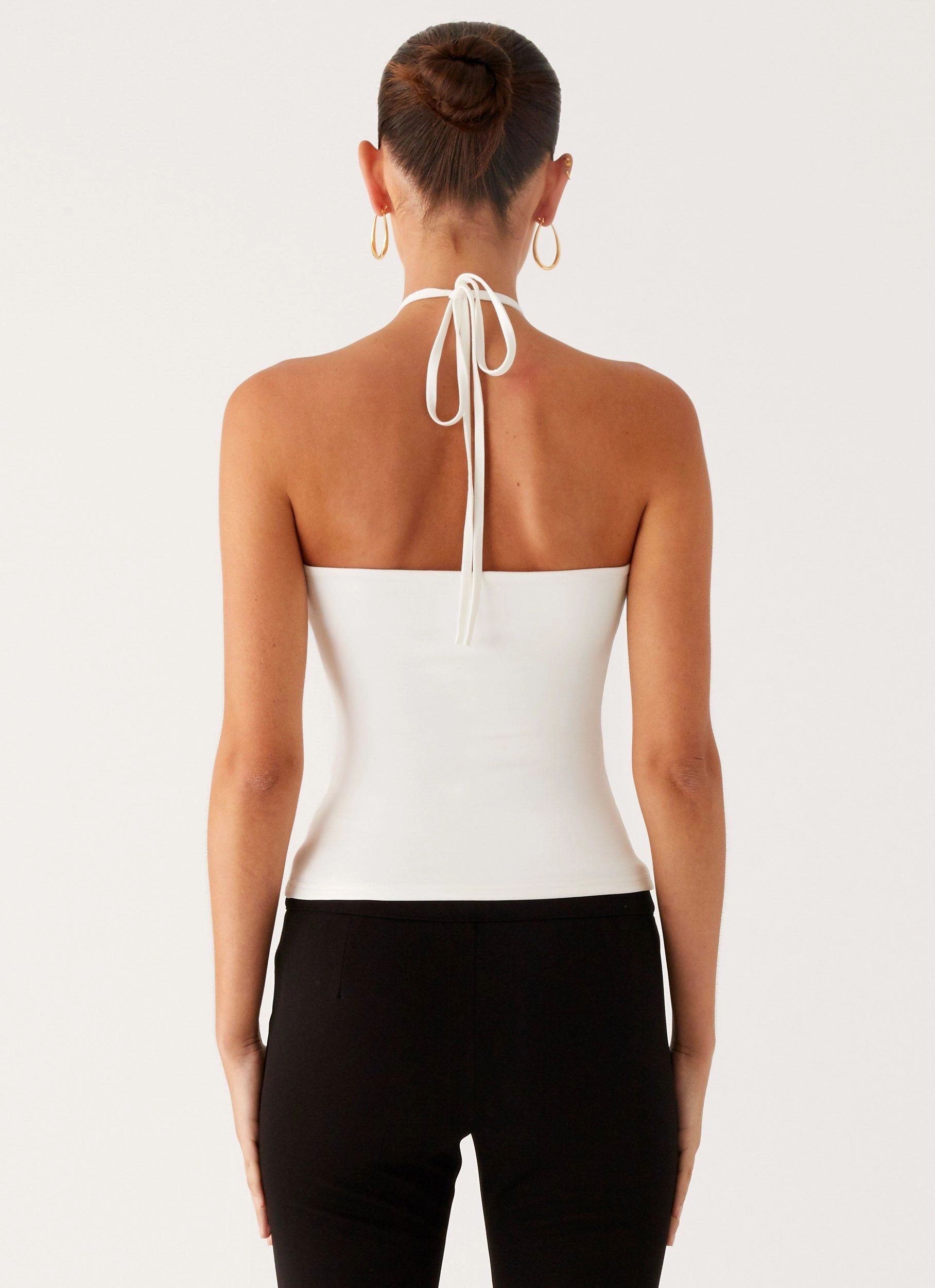 wrinkle free finish RibbedTexture Good Thing Halter Top - White