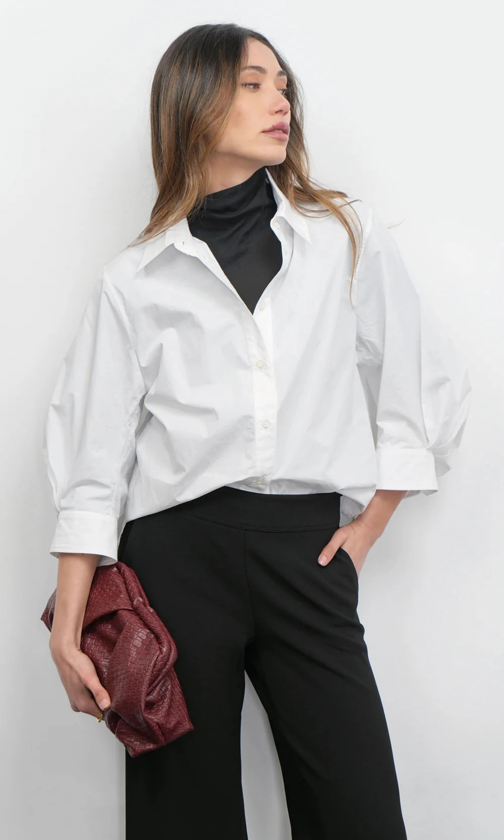 Thea Oversized Button Down Shirt - White VNeck Style