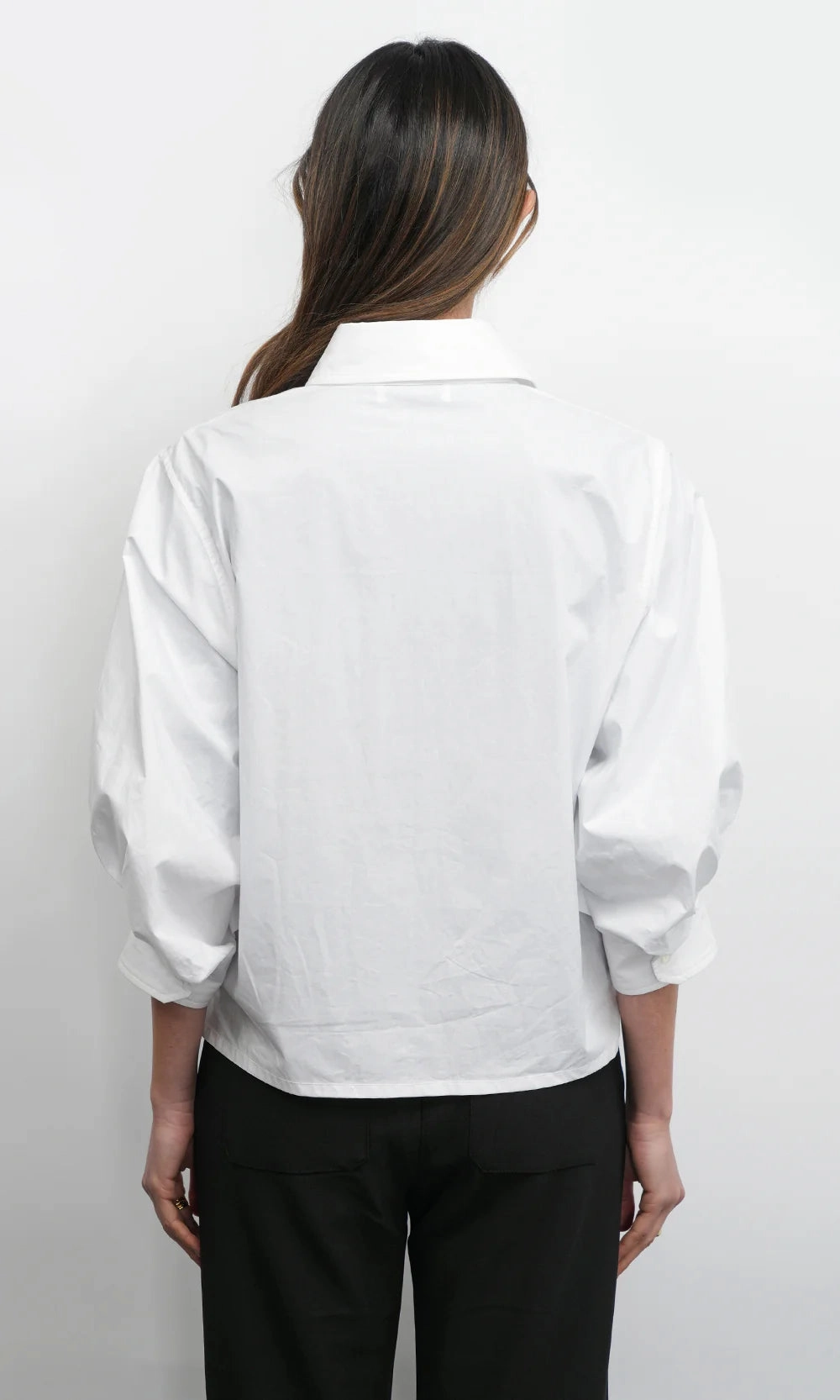 Thea Oversized Button Down Shirt - White Relaxed Sweatshirt Elasticated Trim