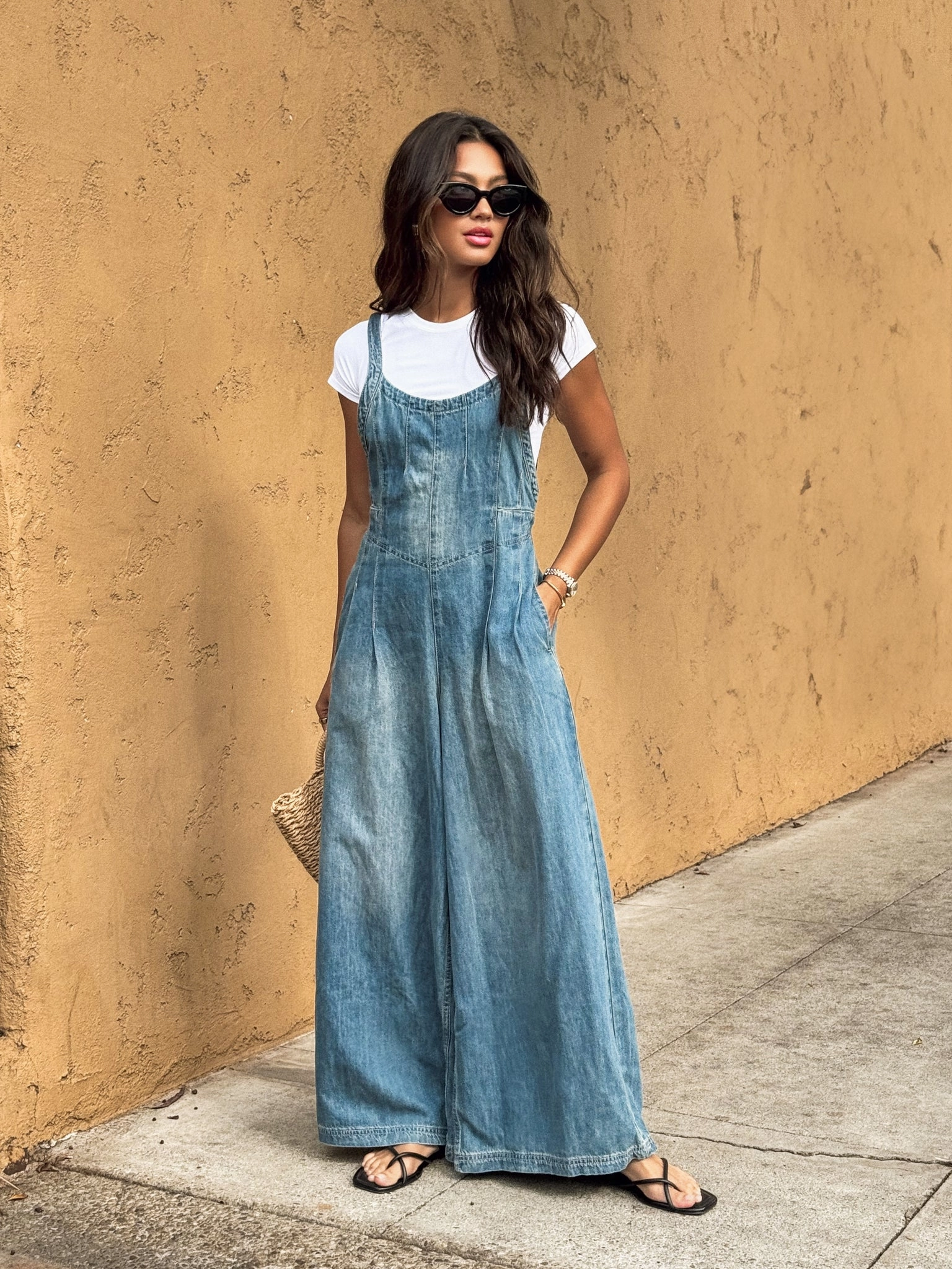 Cambria Wide Leg Denim Overalls Thermal Insulation Layer