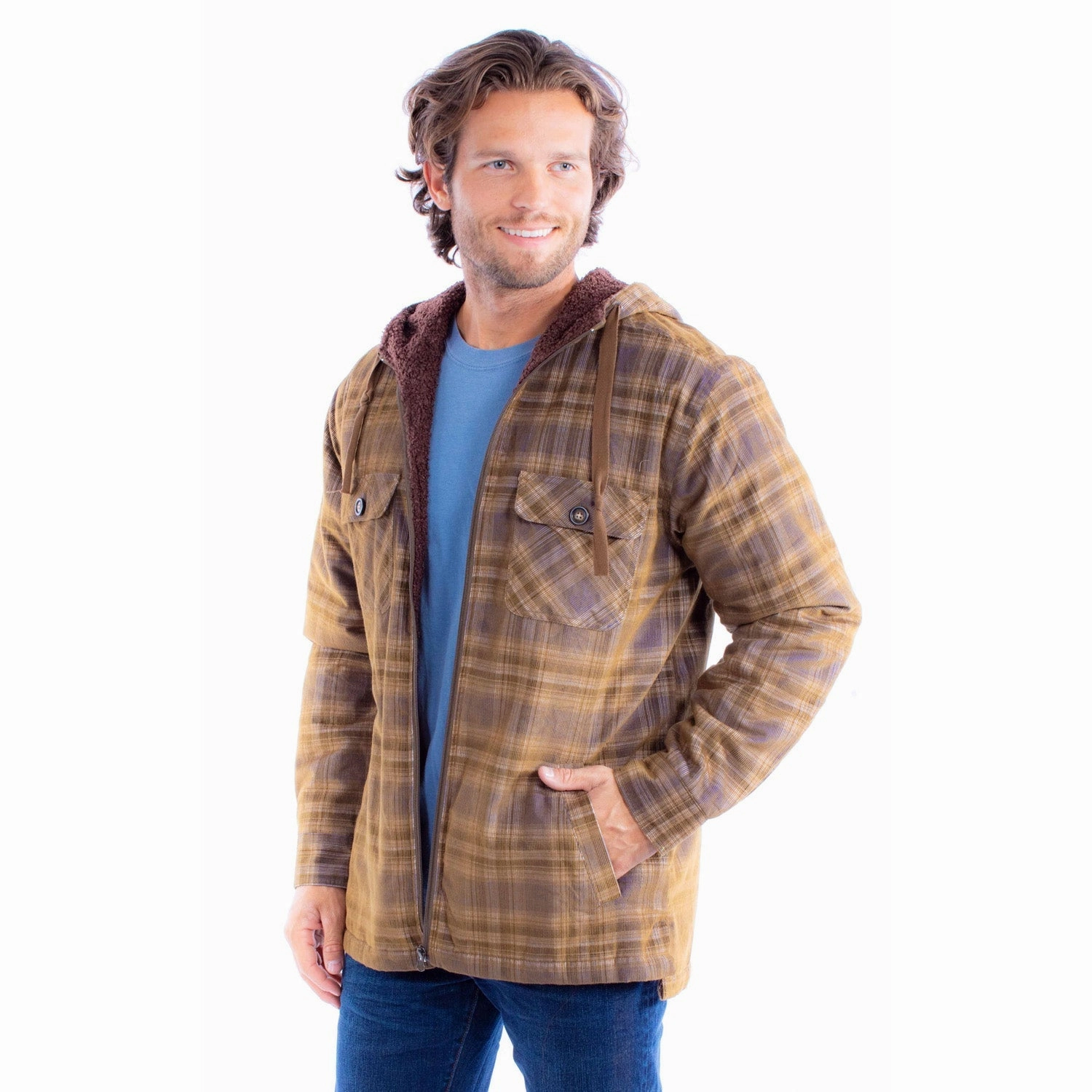 Convertible Cuff System Scully Mens Sherpa Corduroy Navy/Brown 100% Cotton Hoodie