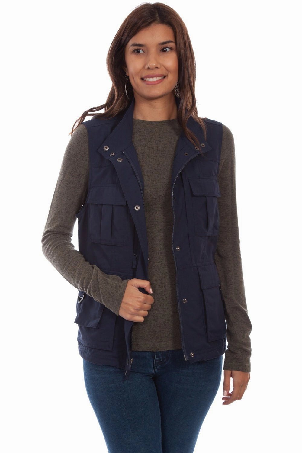 Scully Womens Midnight Sky Nylon Multi-Pocket Vest Tear Resistant Fabric Blends Basic Essential Layer