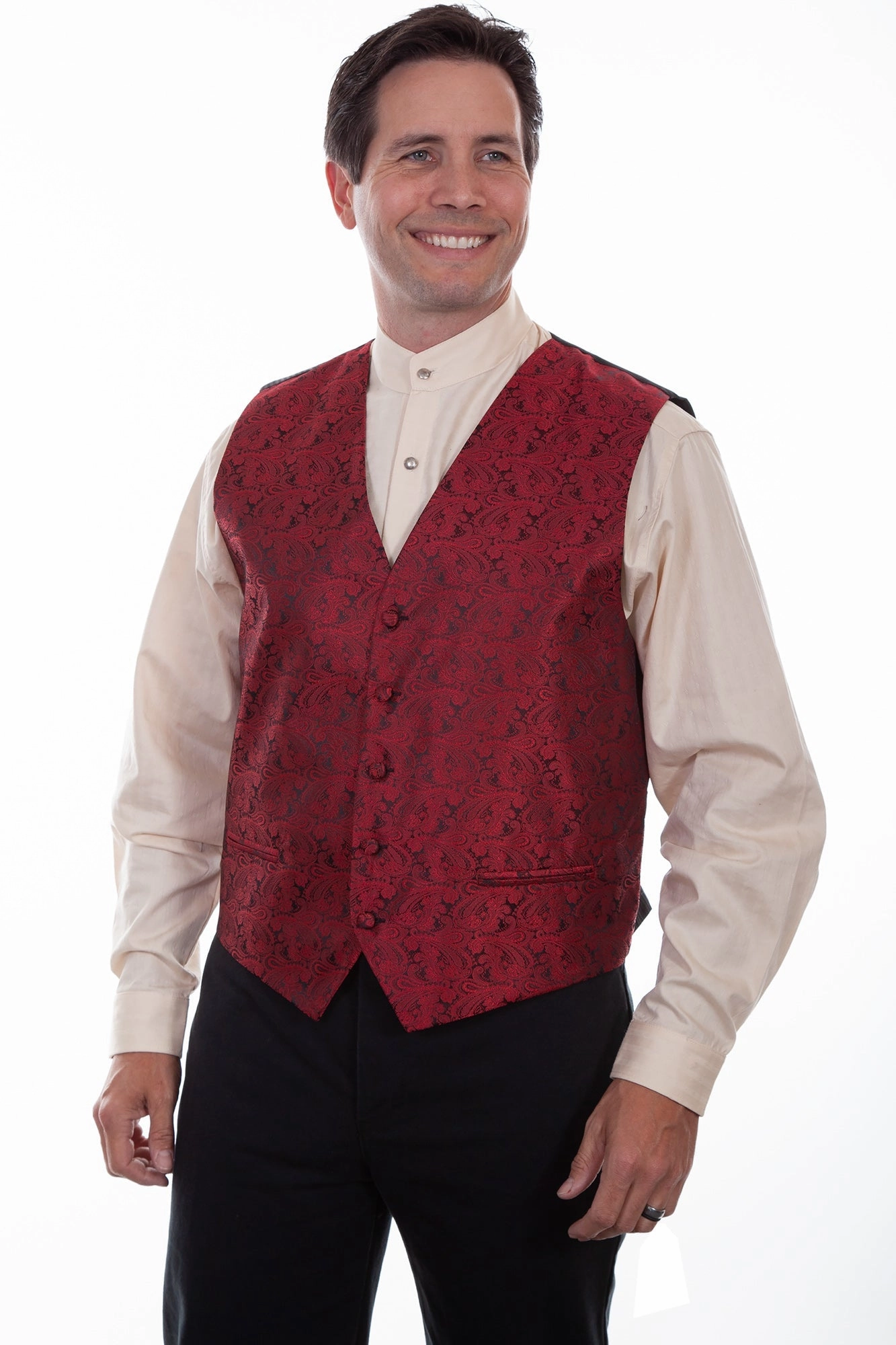 Anti Slip Shoulder AbrasionResistant Scully Mens Red Polyester Paisley Lapel Vest