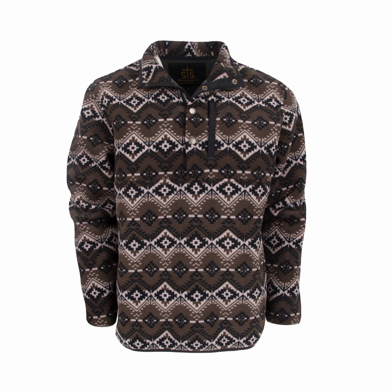 STS Ranchwear Mens Wren Black Aztec 100% Polyester Fleece Jacket Abrasion Resistant Surface Windbreaker Style