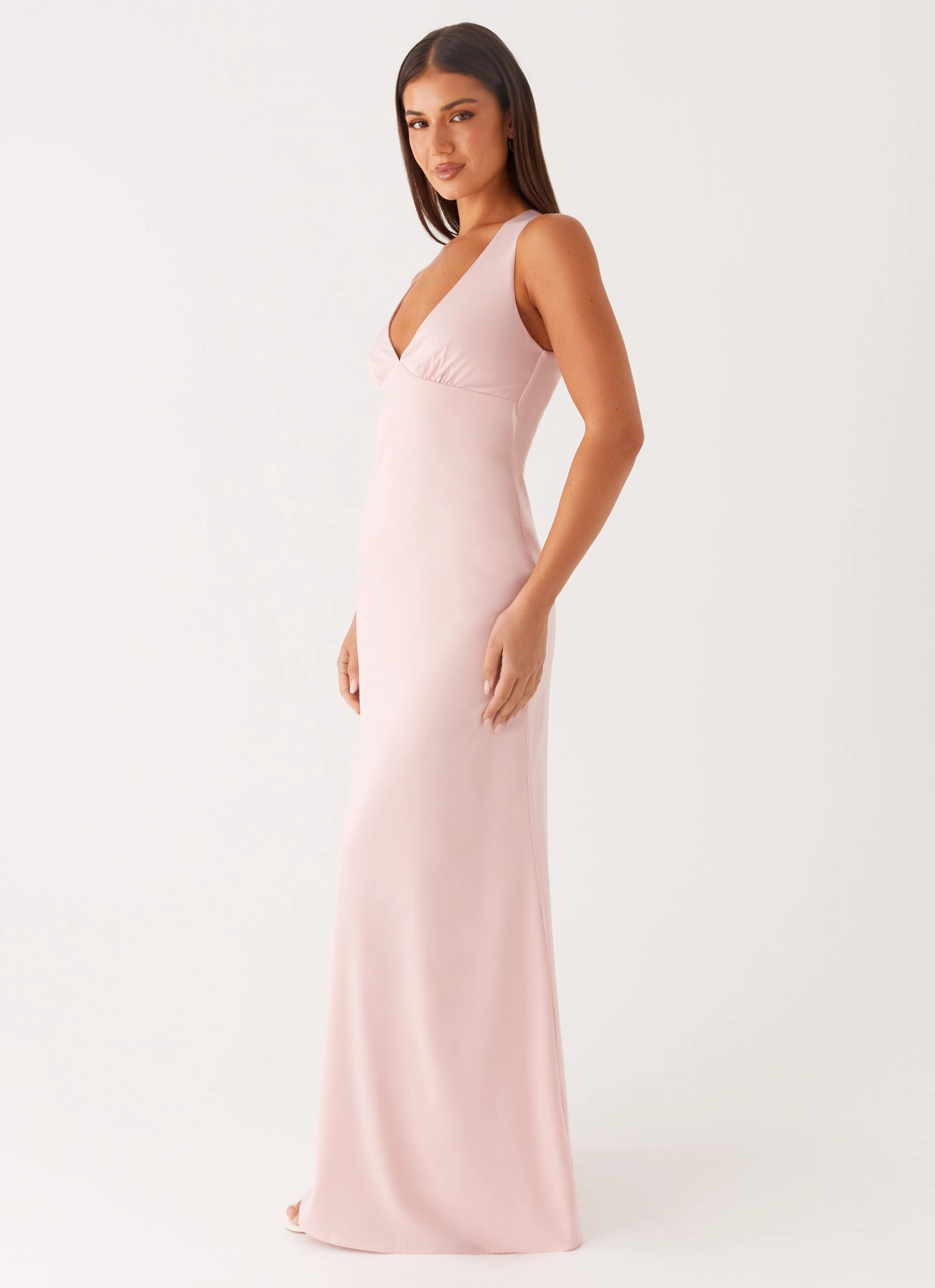 Satin-Edge Desi Halterneck Maxi Dress - Pink
