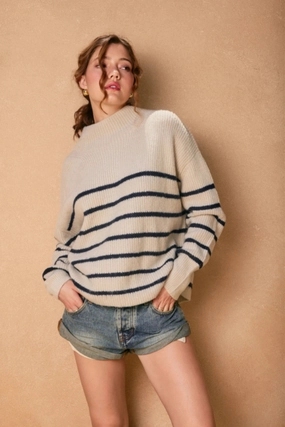 High Neck Striped Sweater - Cream & Navy Timeless Layering Layering pieces
